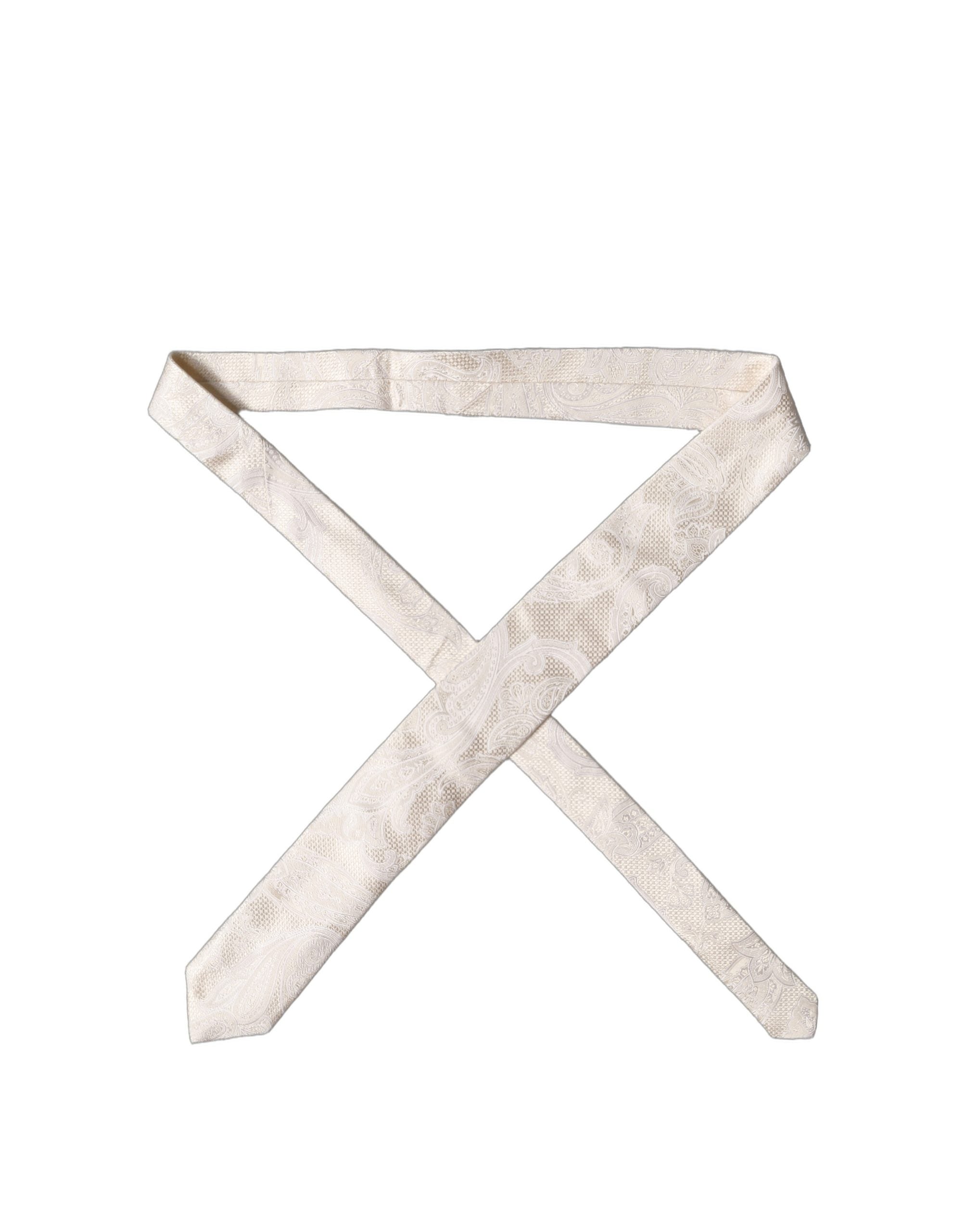 Dolce & Gabbana Off White Floral Silk Adjustable Men Men'sd NeckMen's Men's Tie