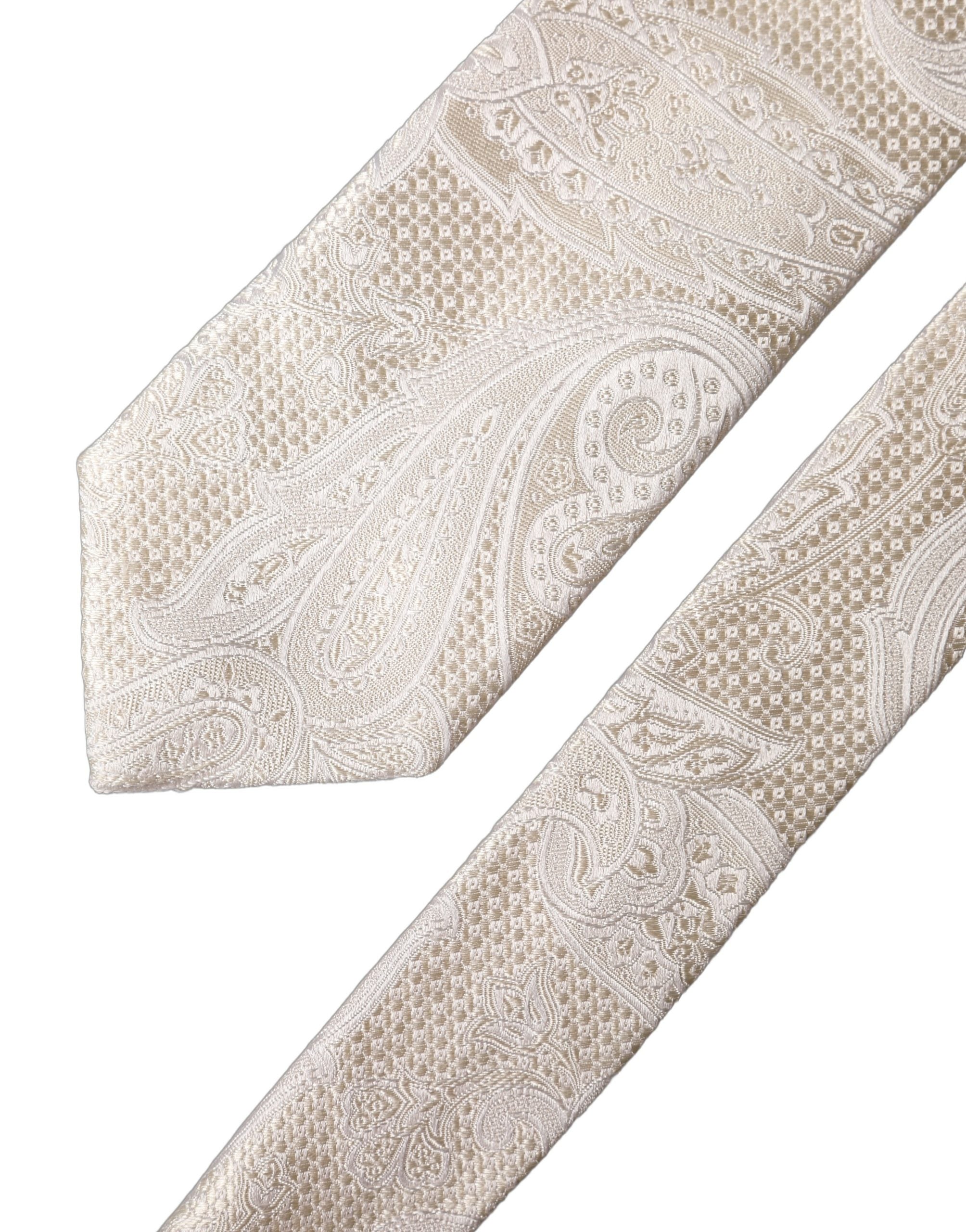 Dolce & Gabbana Off White Floral Silk Adjustable Men Men'sd NeckMen's Men's Tie