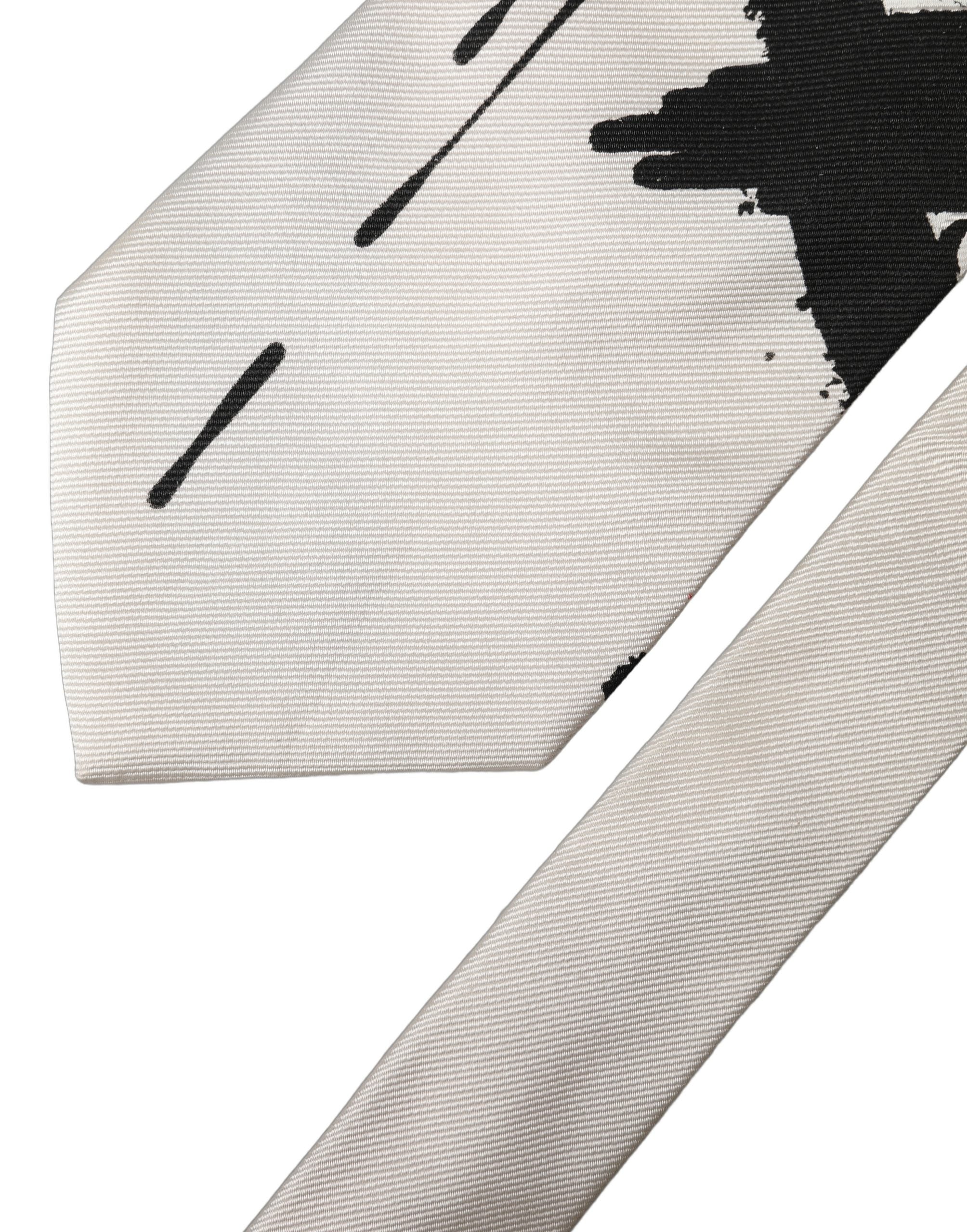 Dolce & Gabbana White Tattoo Floral Silk Adjustable Men Men'sd NeckMen's Men's Tie