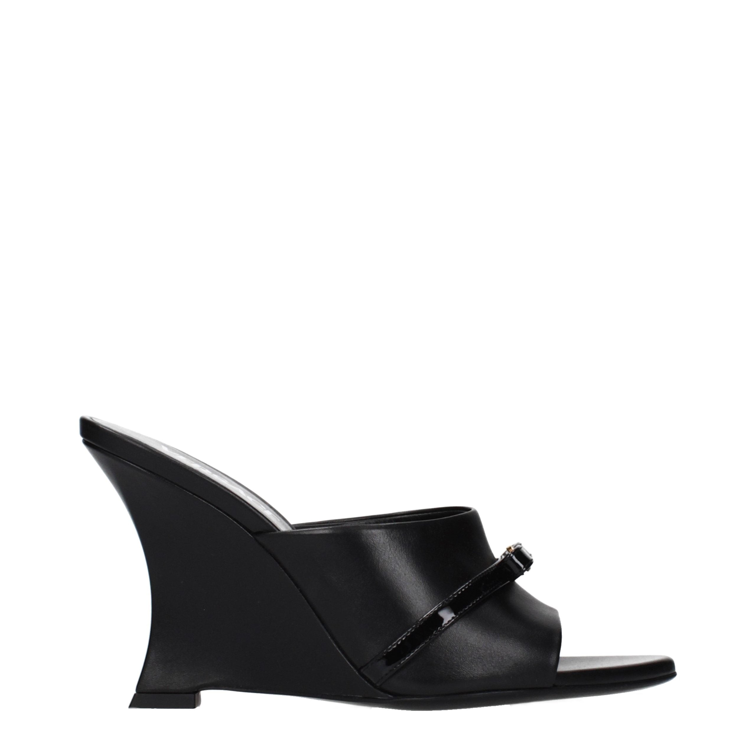 Versace Black Leather Wedge Women's Sandals