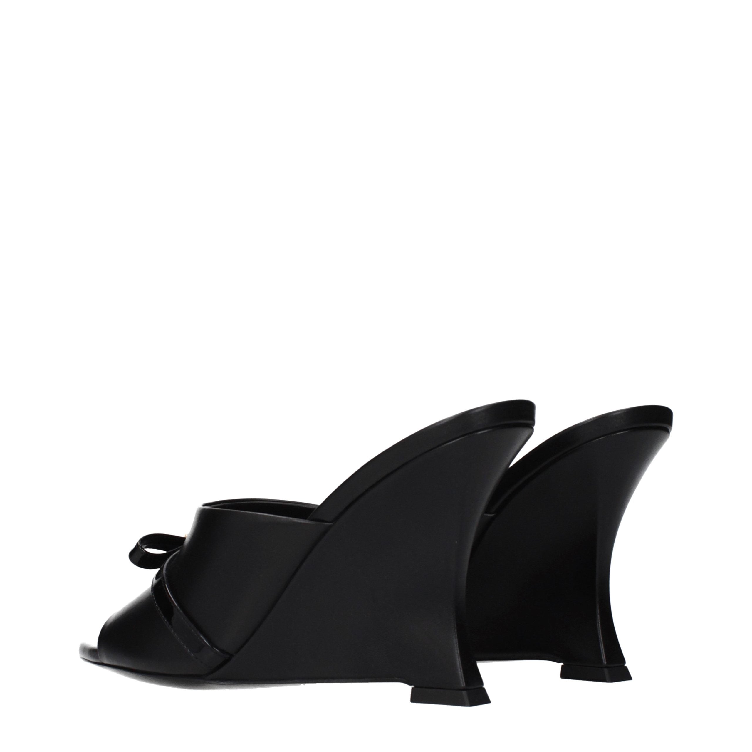 Versace Black Leather Wedge Women's Sandals