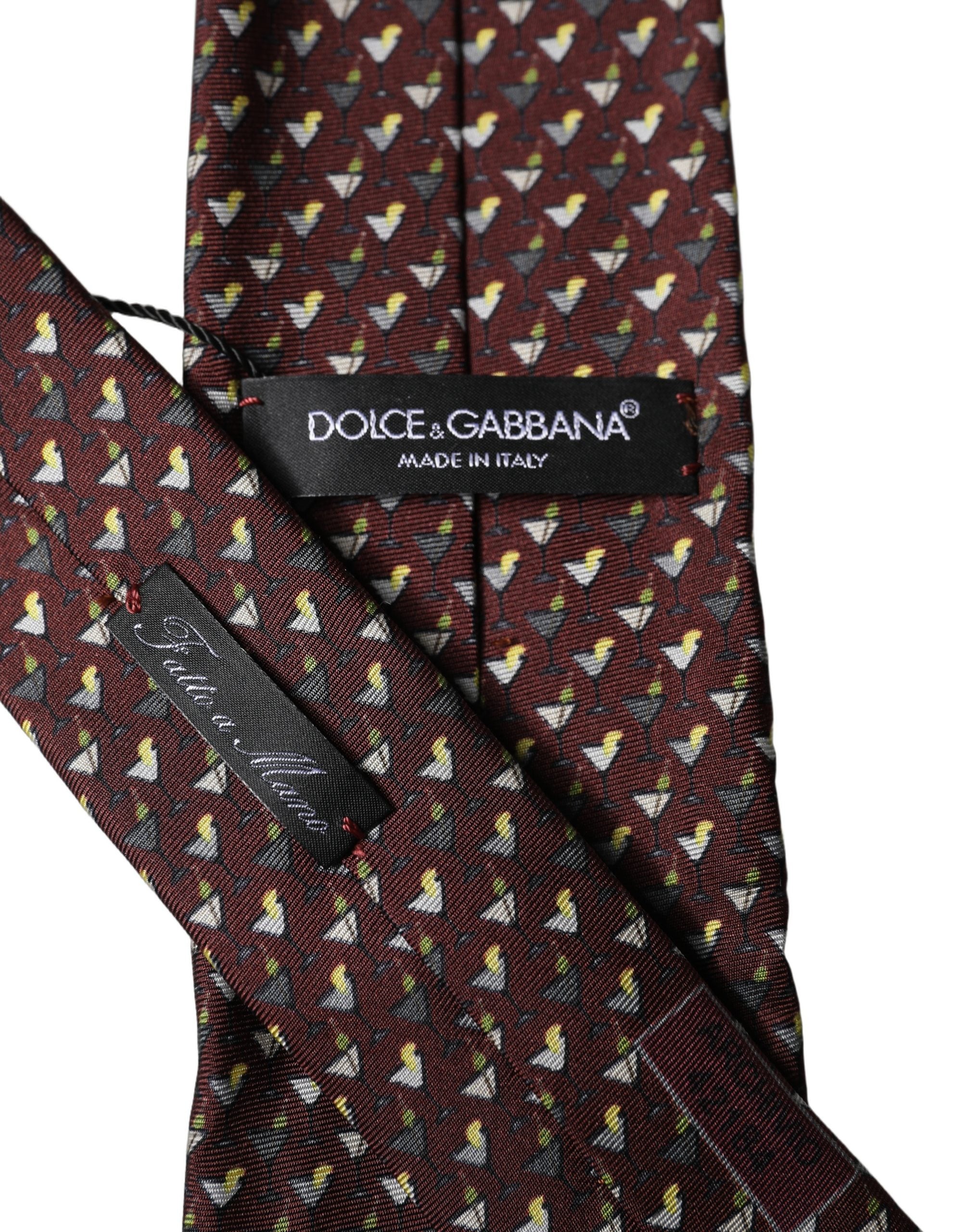 Dolce & Gabbana Burgundy Geometric Silk Adjustable Men Men'sd NeckMen's Men's Tie