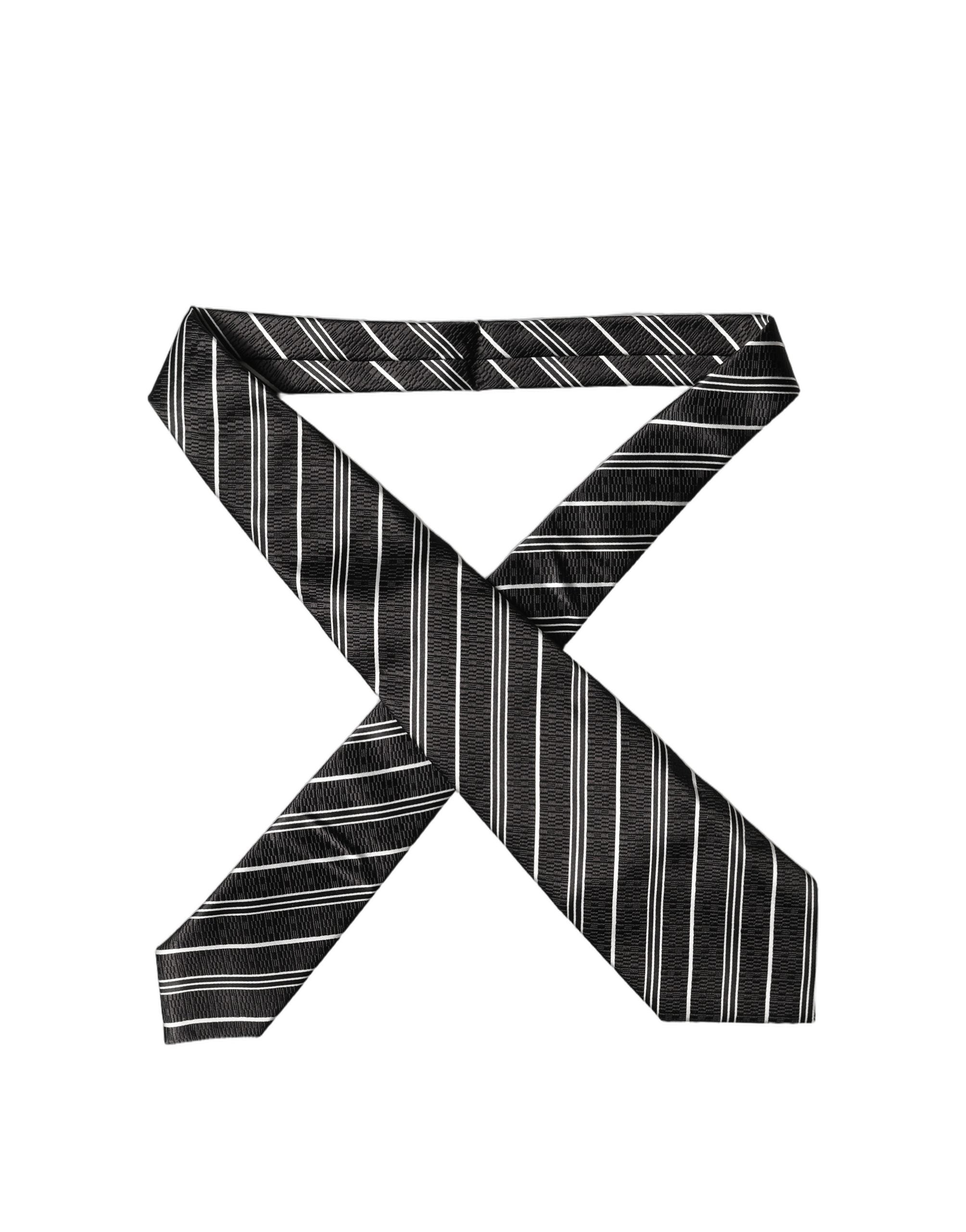 Dolce & Gabbana Black White Stripes Silk Adjustable Women NeckWomen's Women's Tie