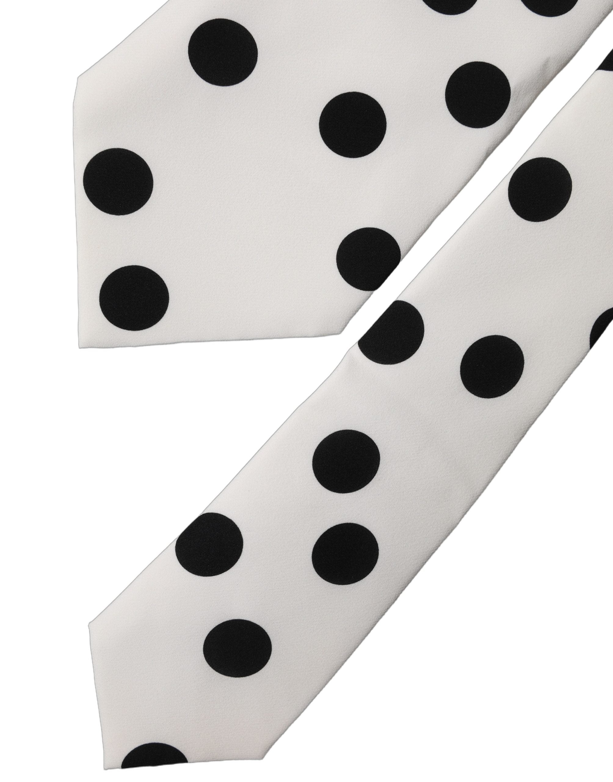 Dolce & Gabbana White Black Polka Dot Silk Adjustable Women NeckWomen's Women's Tie (Pre-Owned)