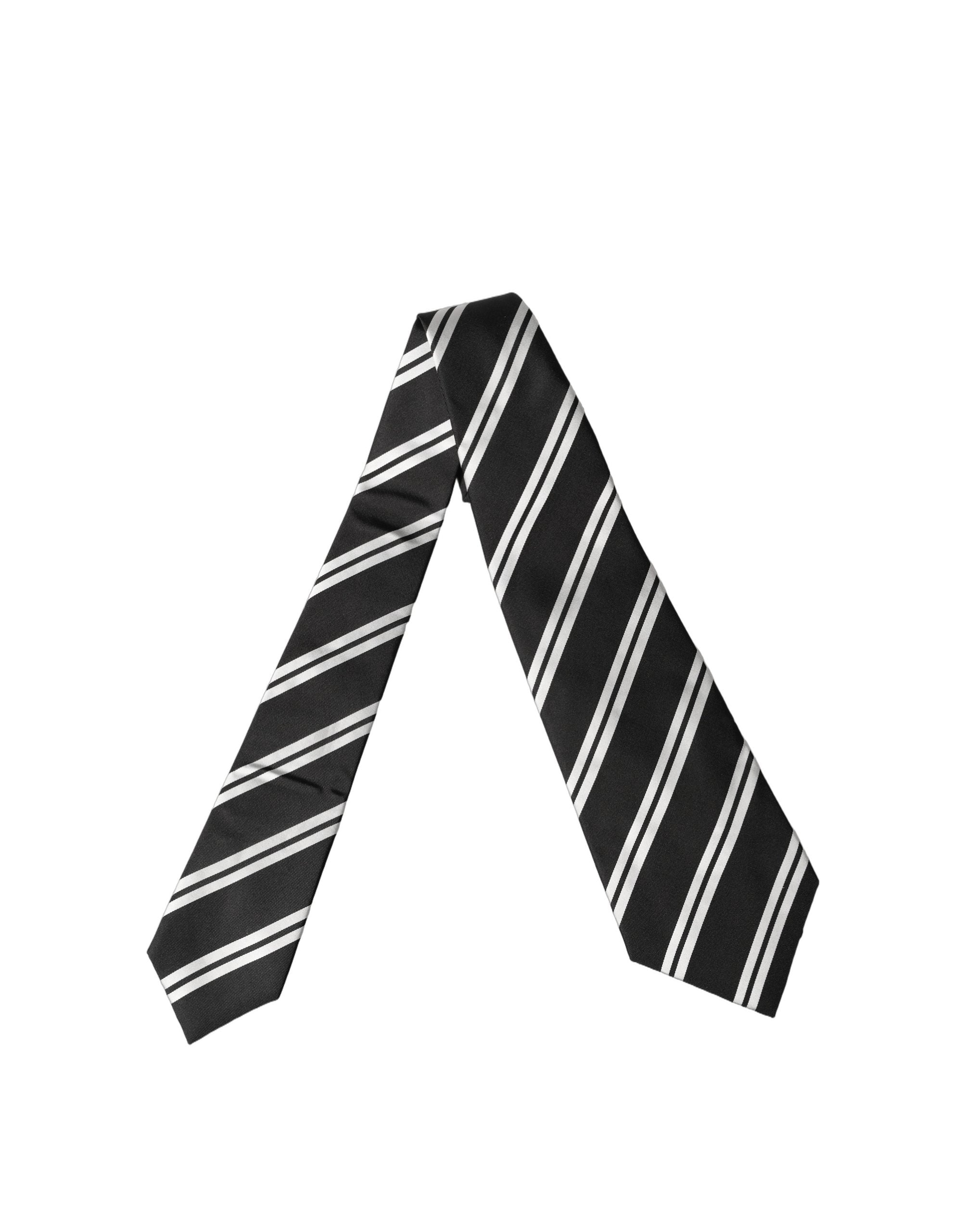 Dolce & Gabbana Black White Stripes Silk Adjustable Women NeckWomen's Women's Tie