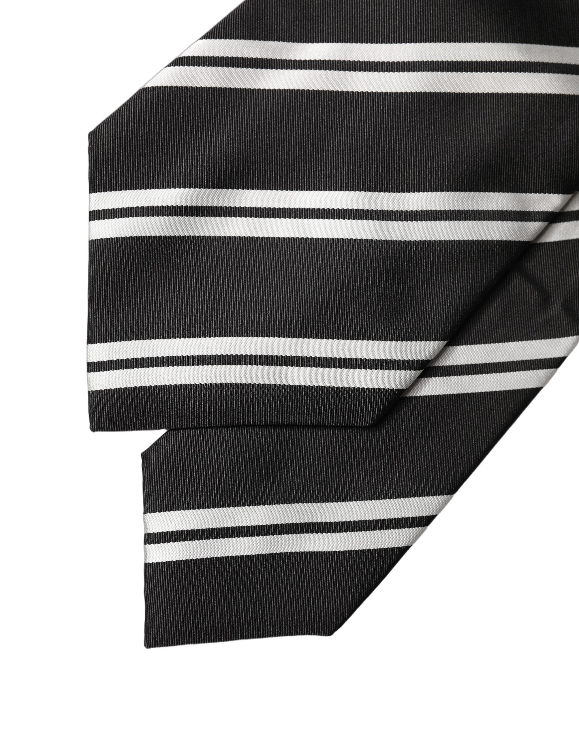 Dolce & Gabbana Black White Stripes Silk Adjustable Women NeckWomen's Women's Tie