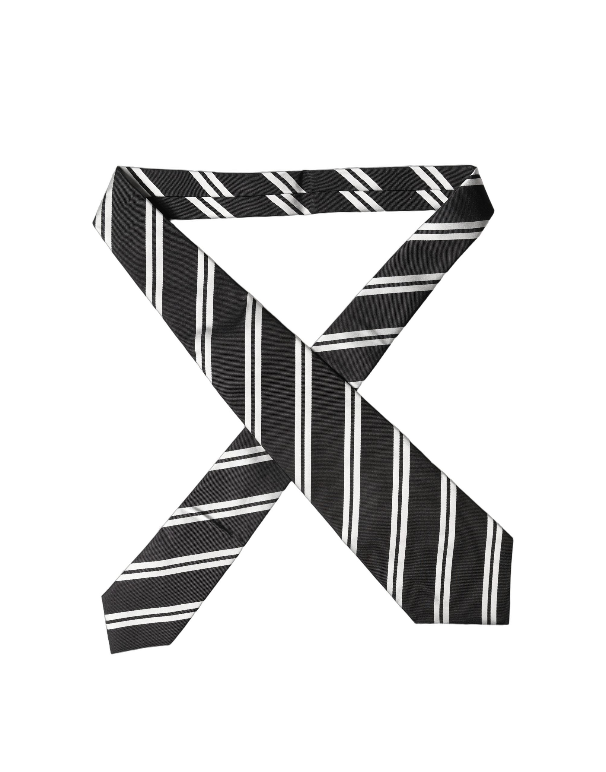 Dolce & Gabbana Black White Stripes Silk Adjustable Women NeckWomen's Women's Tie