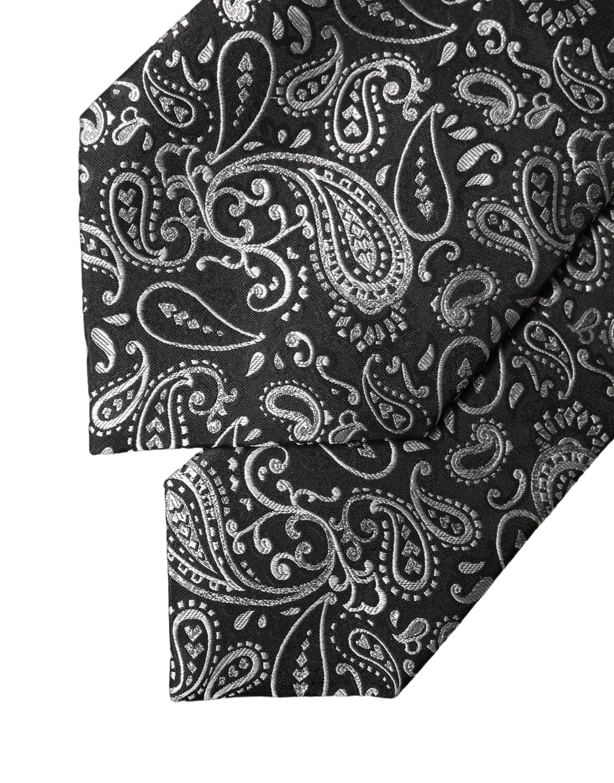 Dolce & Gabbana Black White Paisley Silk Adjustable Women NeckWomen's Women's Tie