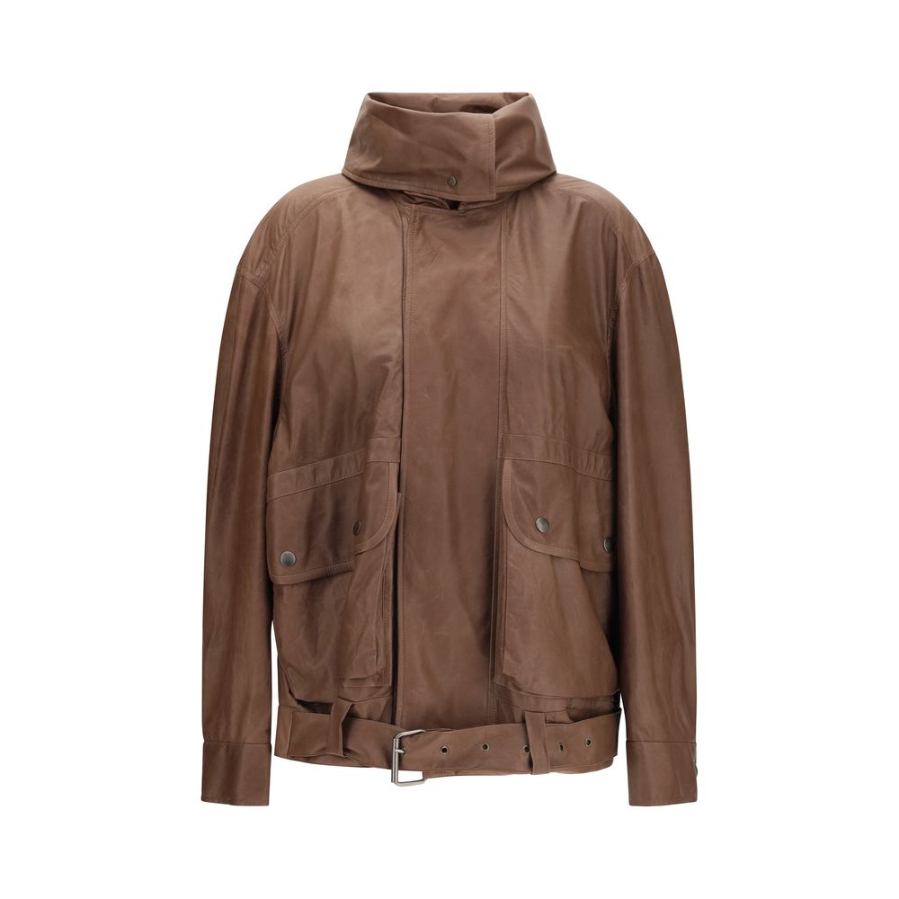 Calvin Klein Brown Lamb Ovis Aries Aries Leather Women's Jacket