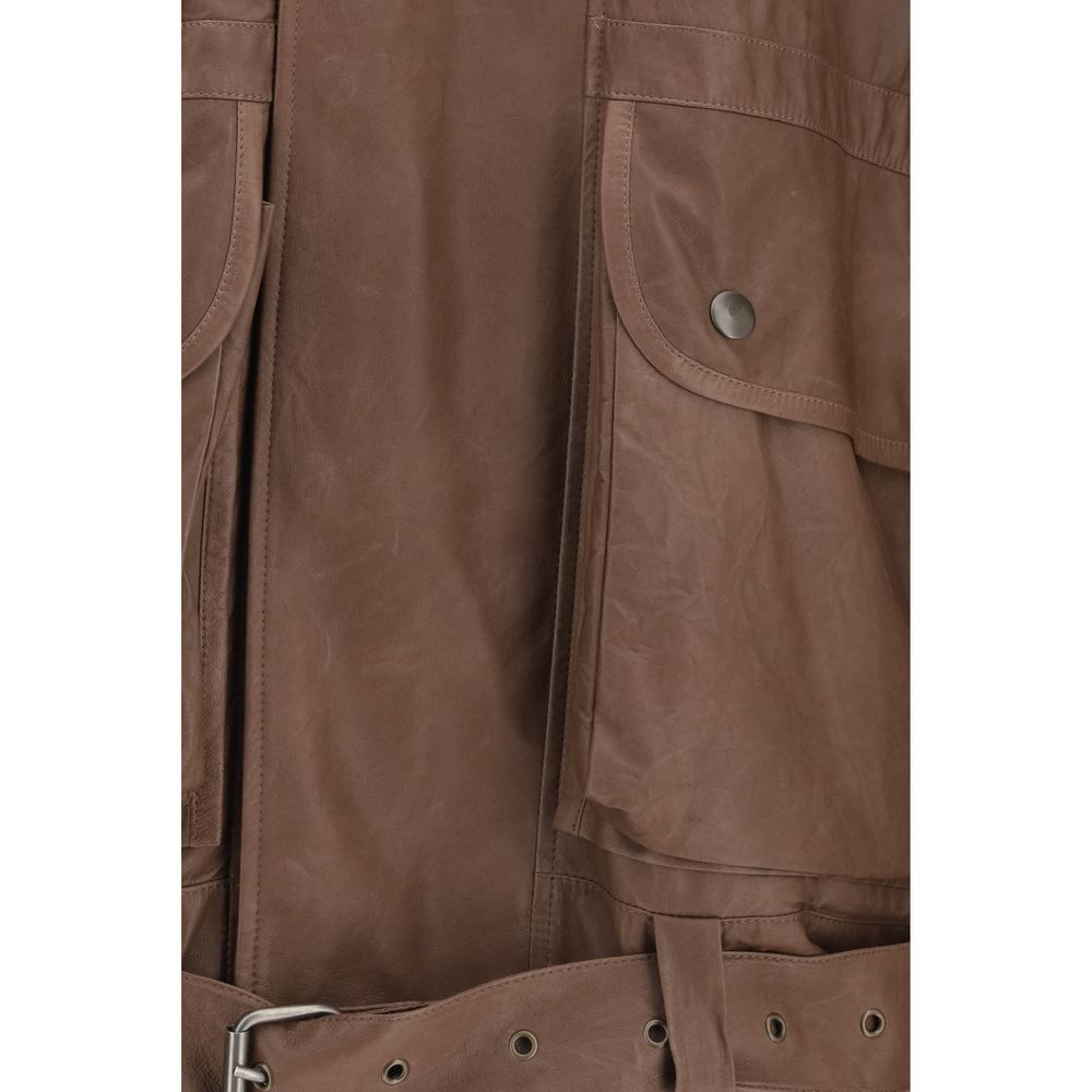 Calvin Klein Brown Lamb Ovis Aries Aries Leather Women's Jacket