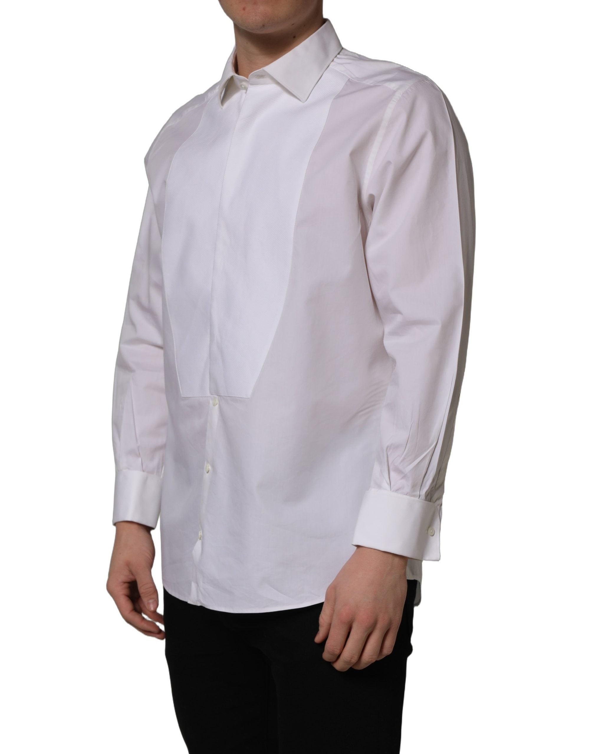 Dolce & Gabbana White Bib Cotton Poplin Dress Formal Men's Shirt (Pre-Owned)