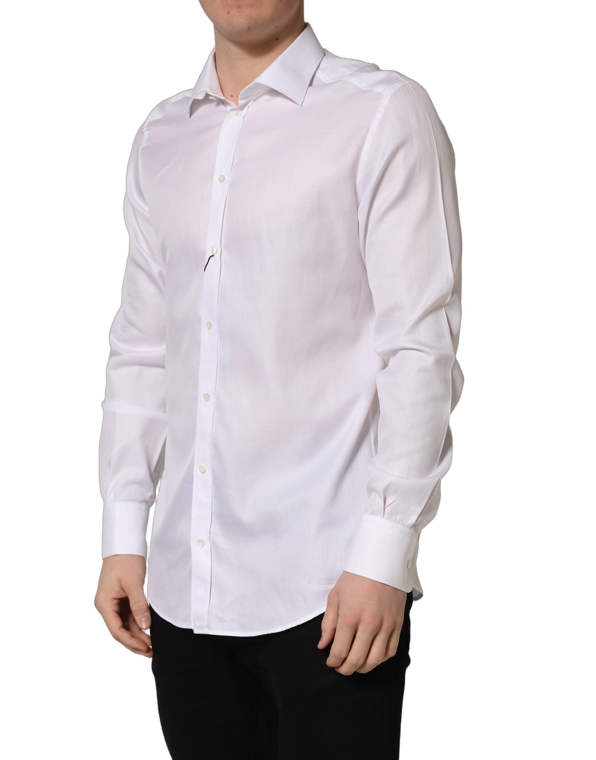 Dolce & Gabbana White Cotton Collared Dress Formal Men Men's Shirt (Pre-Owned)