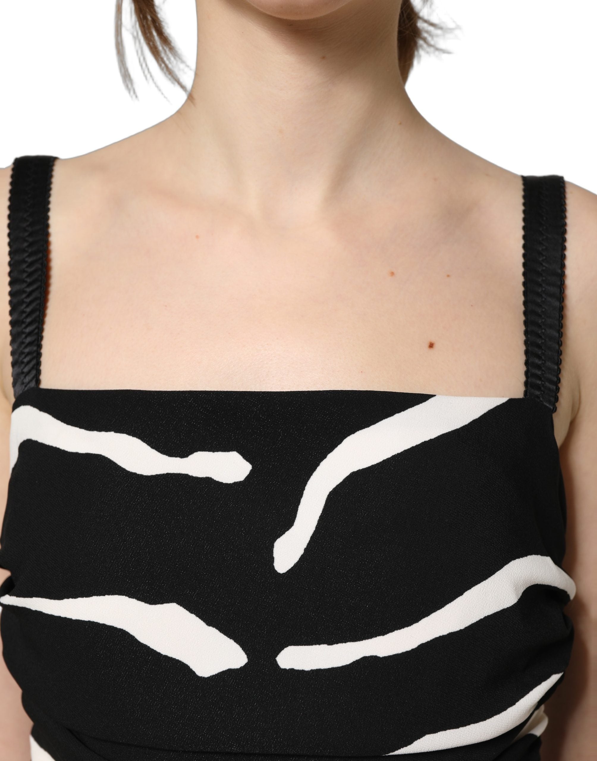 Dolce & Gabbana Black White Zebra Cady Calf Length Women's Dress