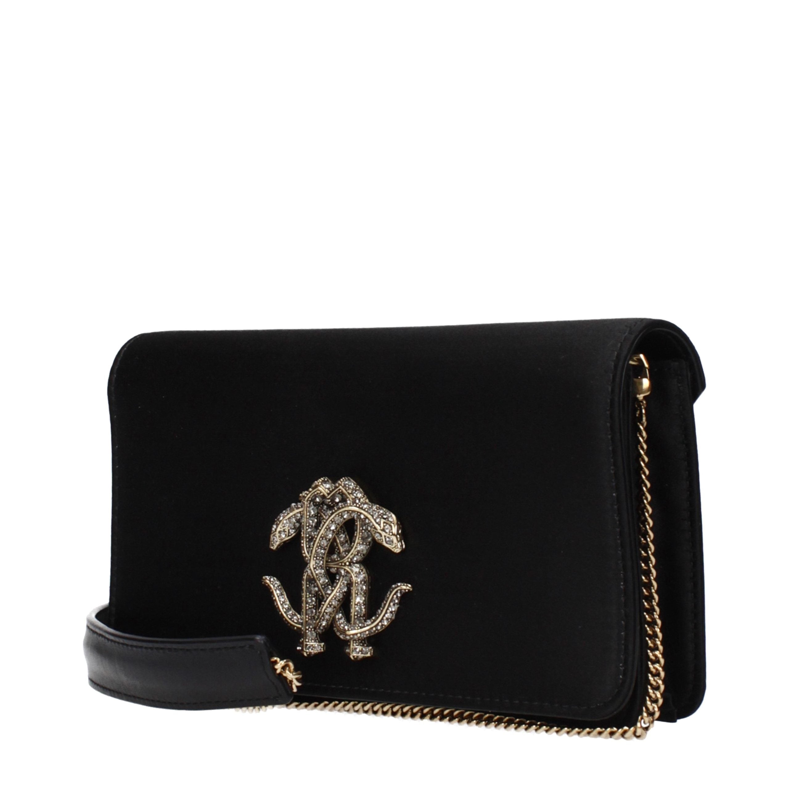Roberto Cavalli Black Satin Clutch Women's Bag