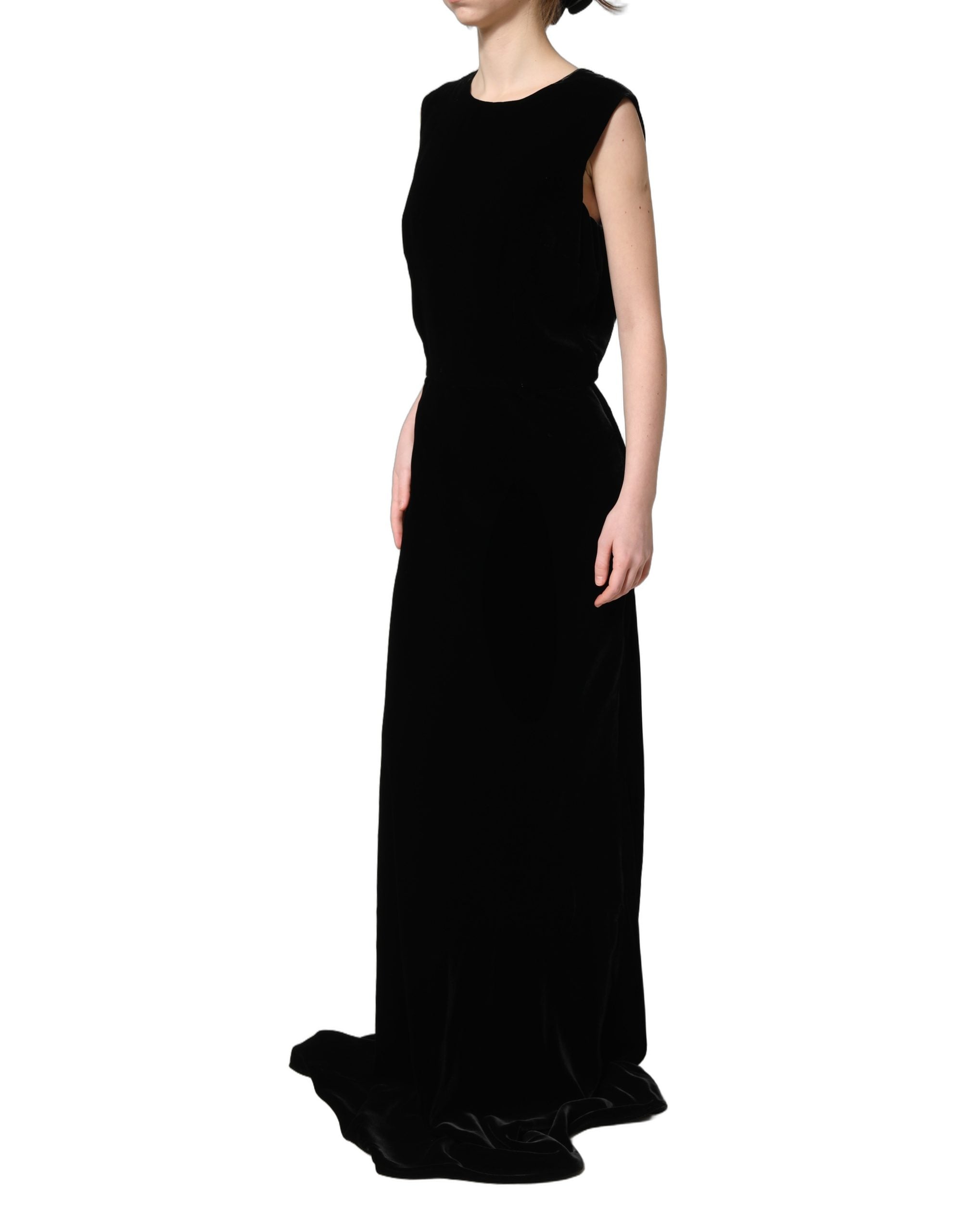 Dolce & Gabbana Black Viscose Velvet Floor Length Gown Women's Dress (Pre-Owned)