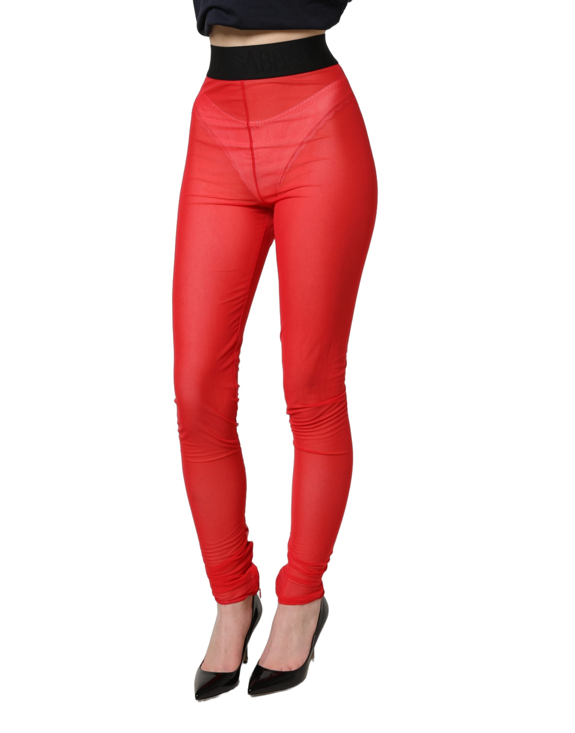 Dolce & Gabbana Red Nylon Stretch Slim Legging Trouser Women's Pants