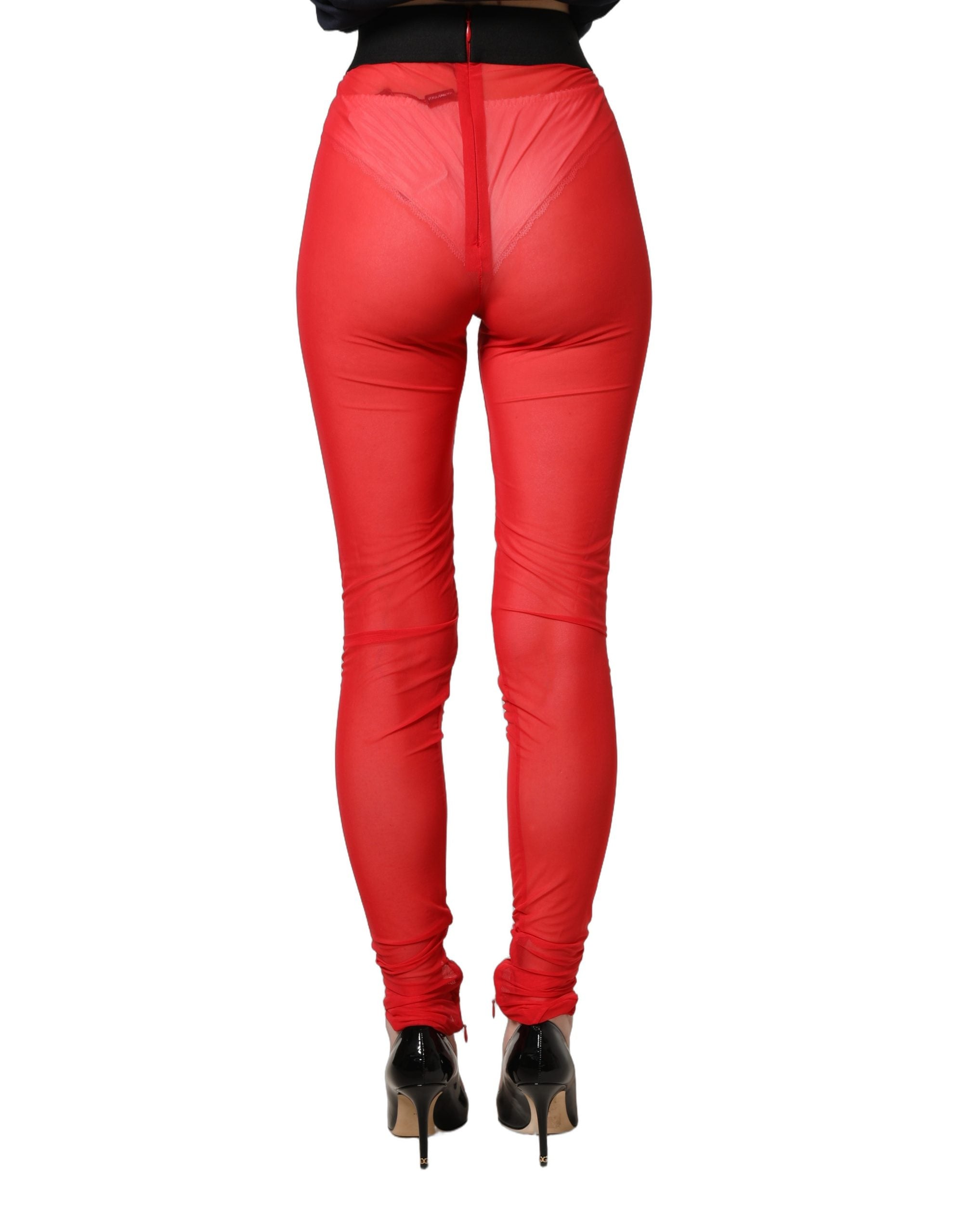 Dolce & Gabbana Red Nylon Stretch Slim Legging Trouser Women's Pants