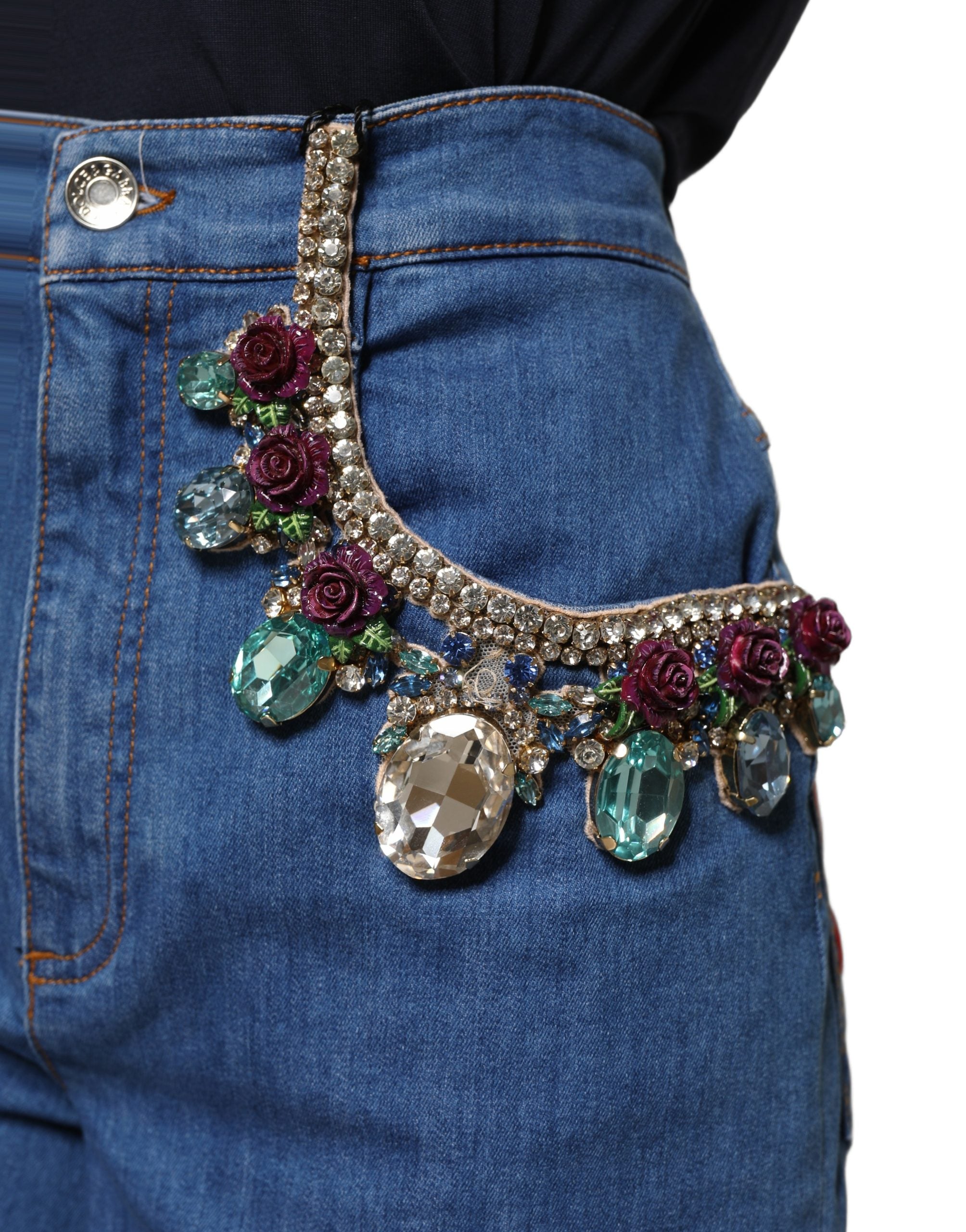 Dolce & Gabbana Blue Cotton Embellished BermudaDenim Women's Shorts
