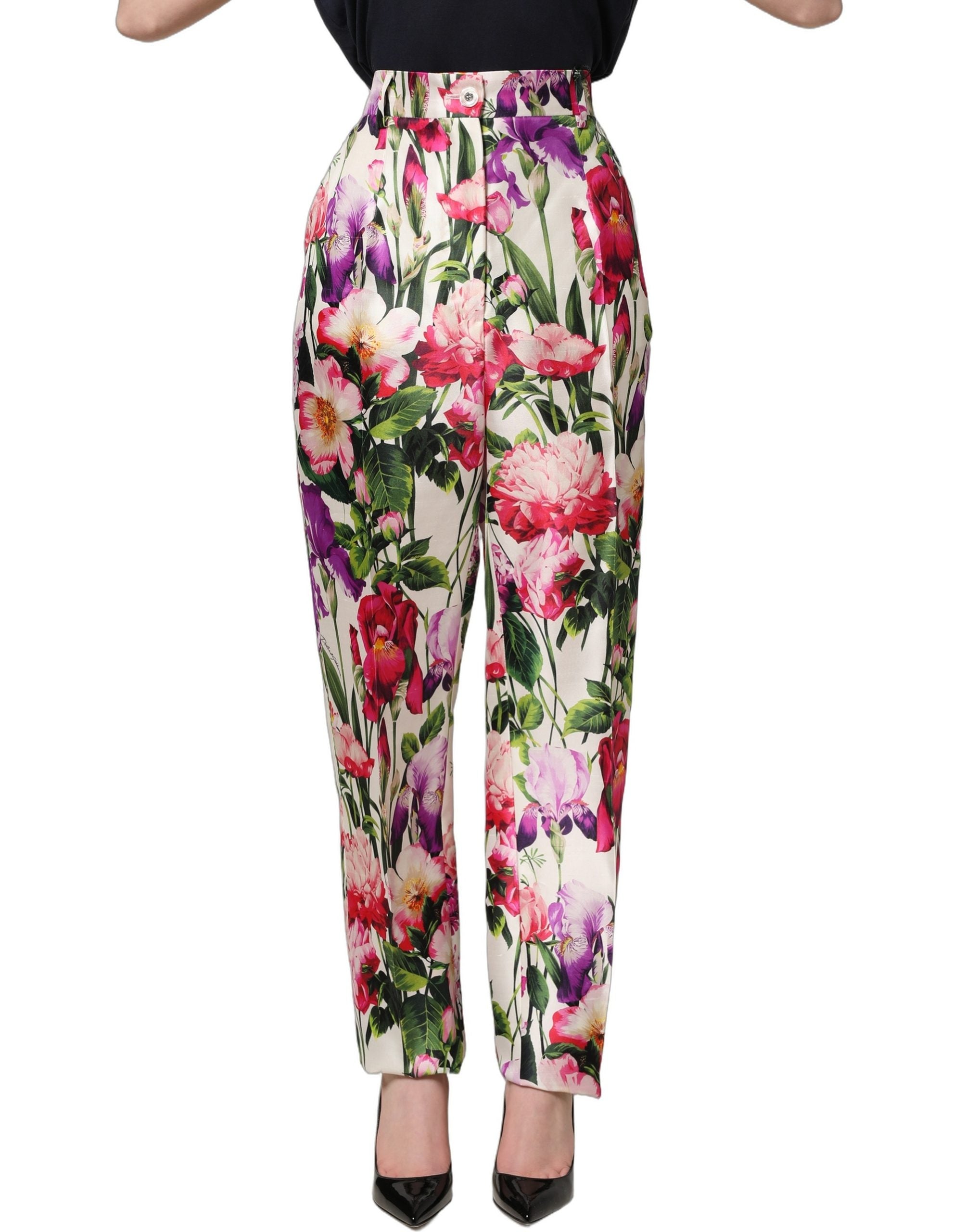 Dolce & Gabbana Multicolor Floral Print Tapered Trouser Women's Pants