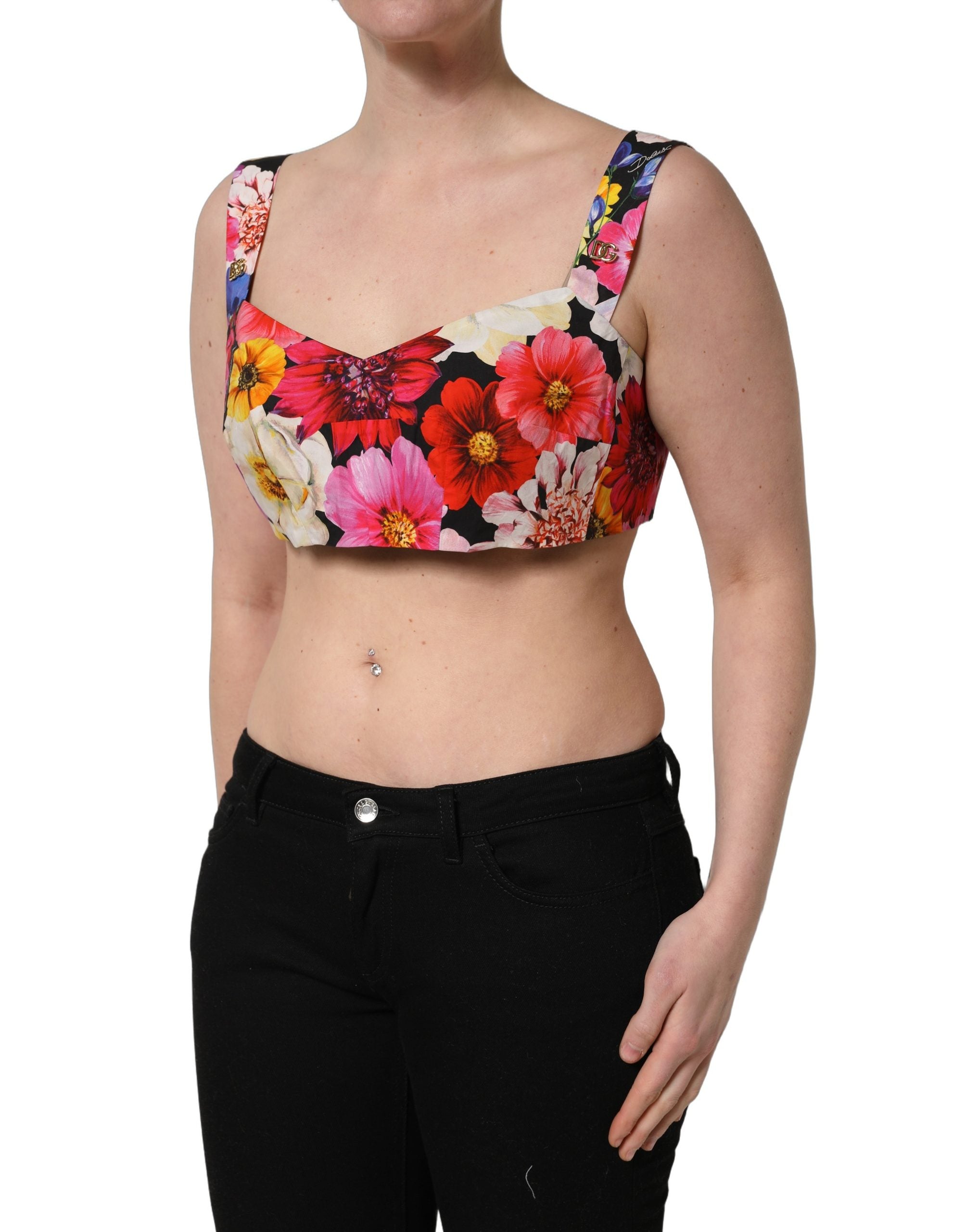 Dolce & Gabbana Multicolor Floral Cropped Bustier Tank Women's Top