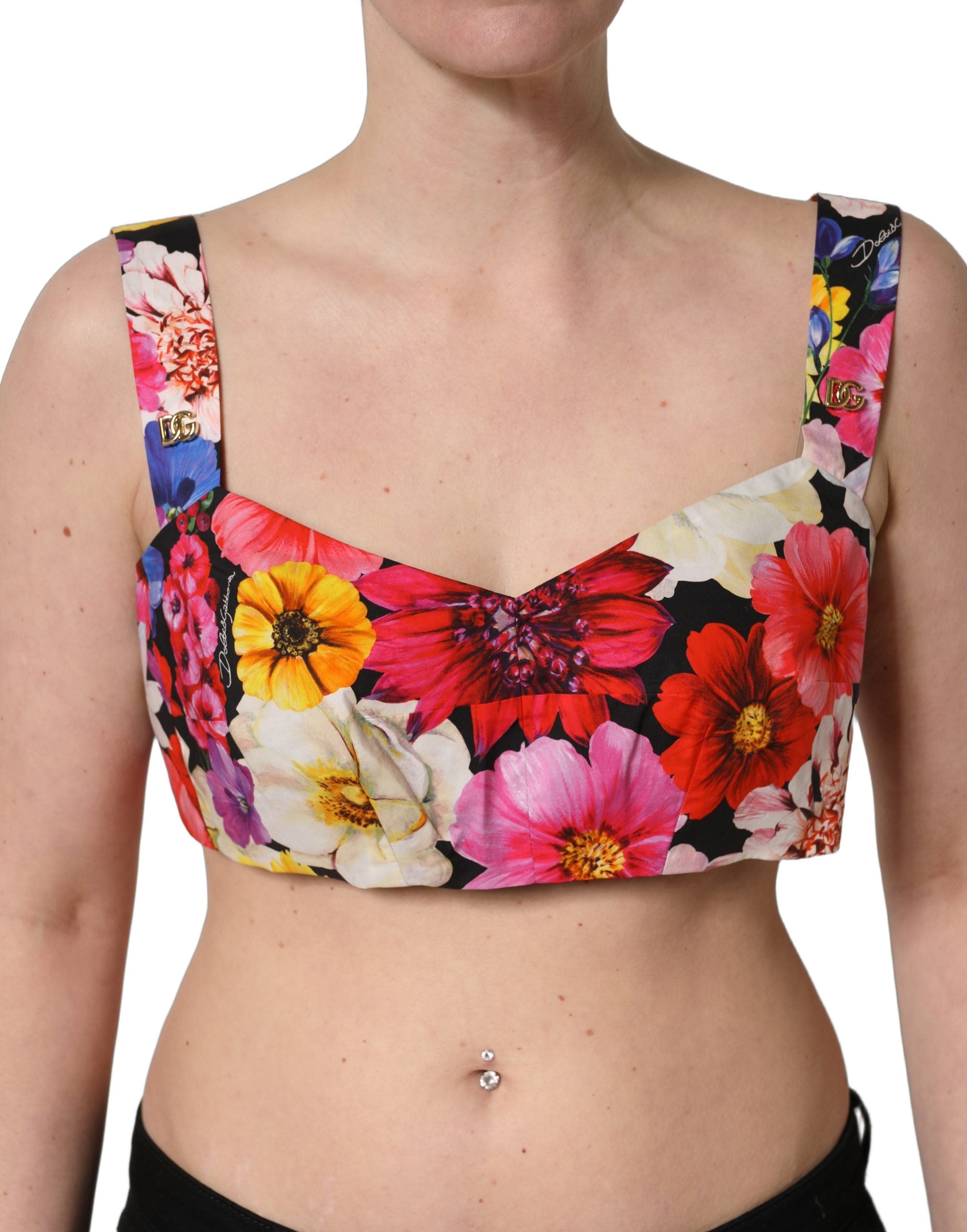 Dolce & Gabbana Multicolor Floral Cropped Bustier Tank Women's Top