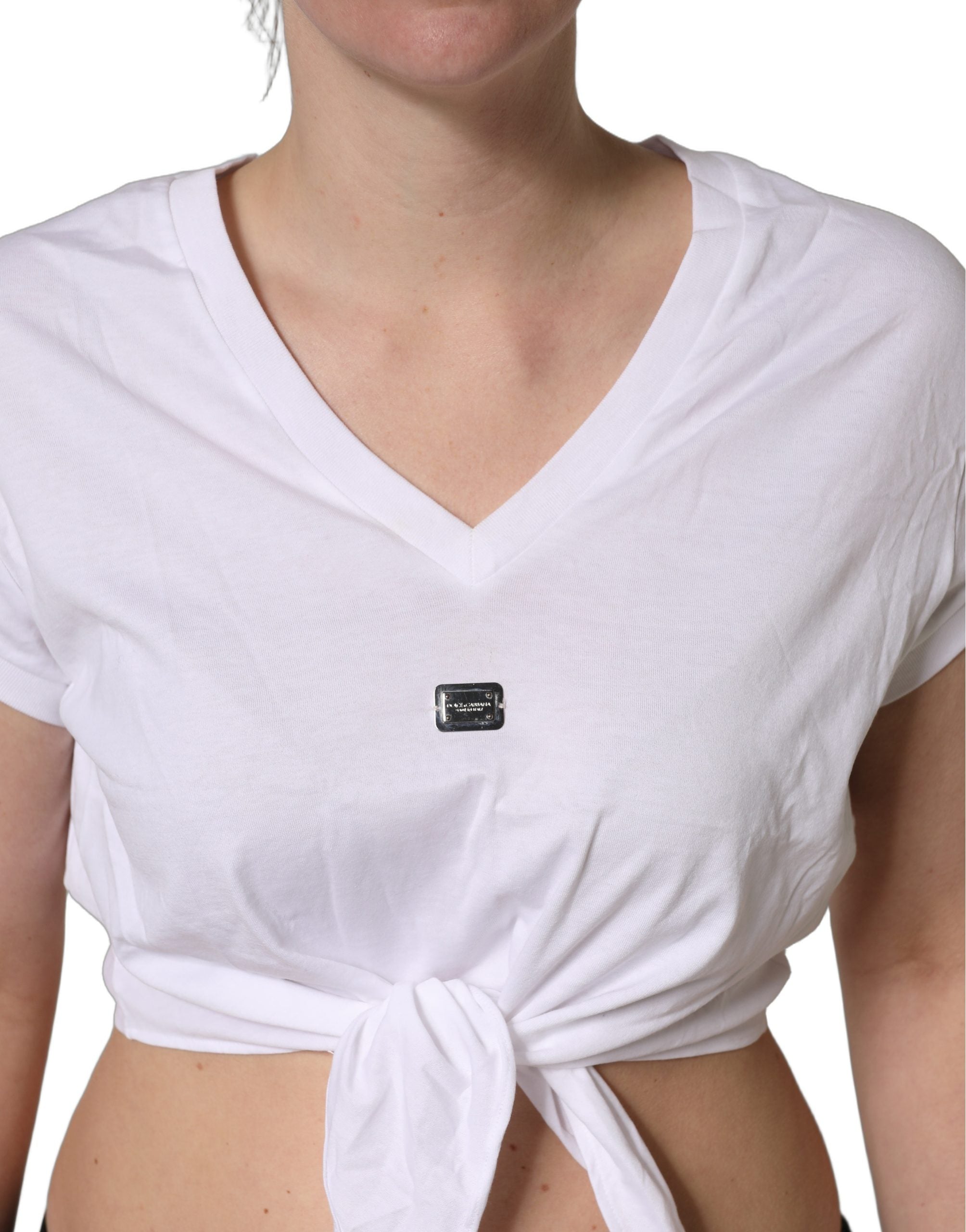 Dolce & Gabbana White Logo Embroidered TieWaist Cropped Women's Top