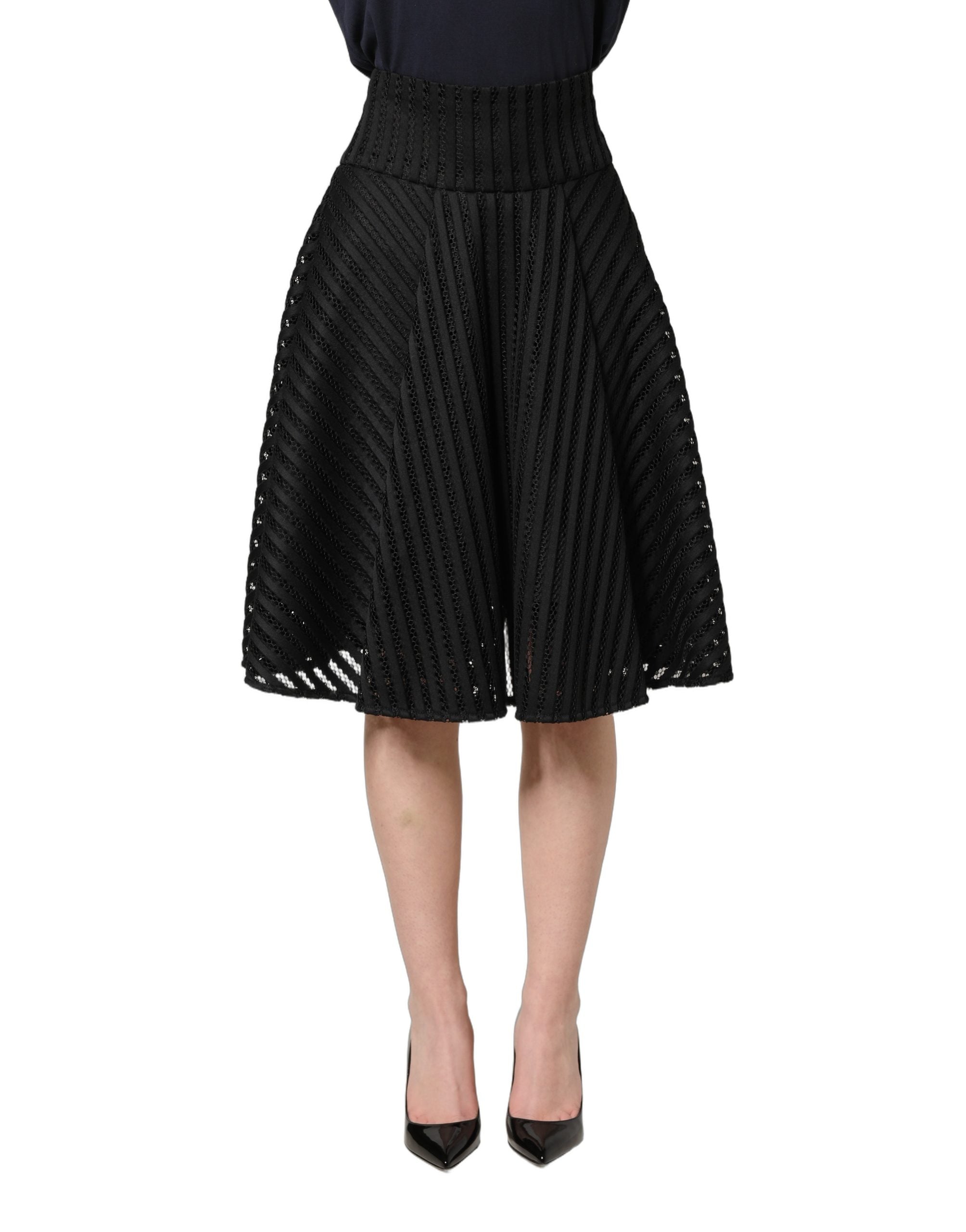 PINKO Cotton Striped Flared Silhouette Aline Midi Women's Black