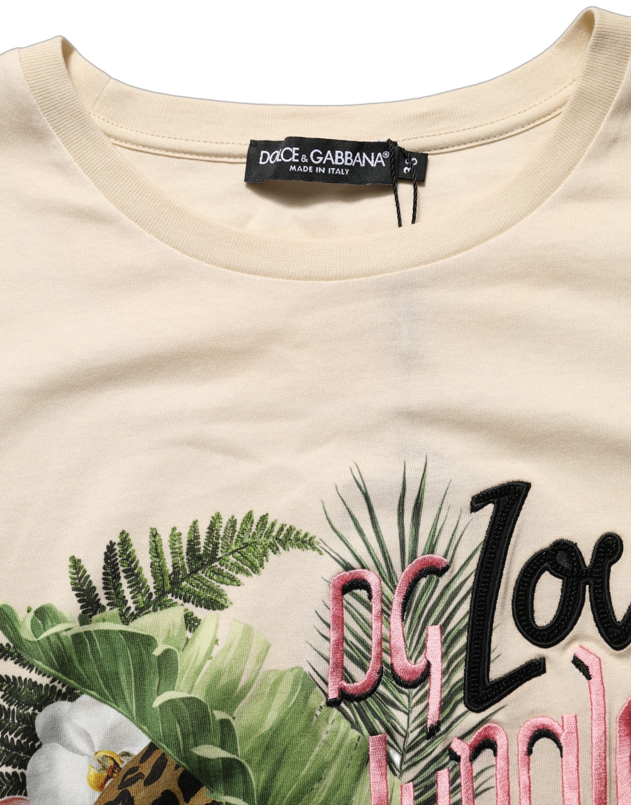 Dolce & Gabbana Beige Jungle Print Cotton Round Neck Women's T-Shirt