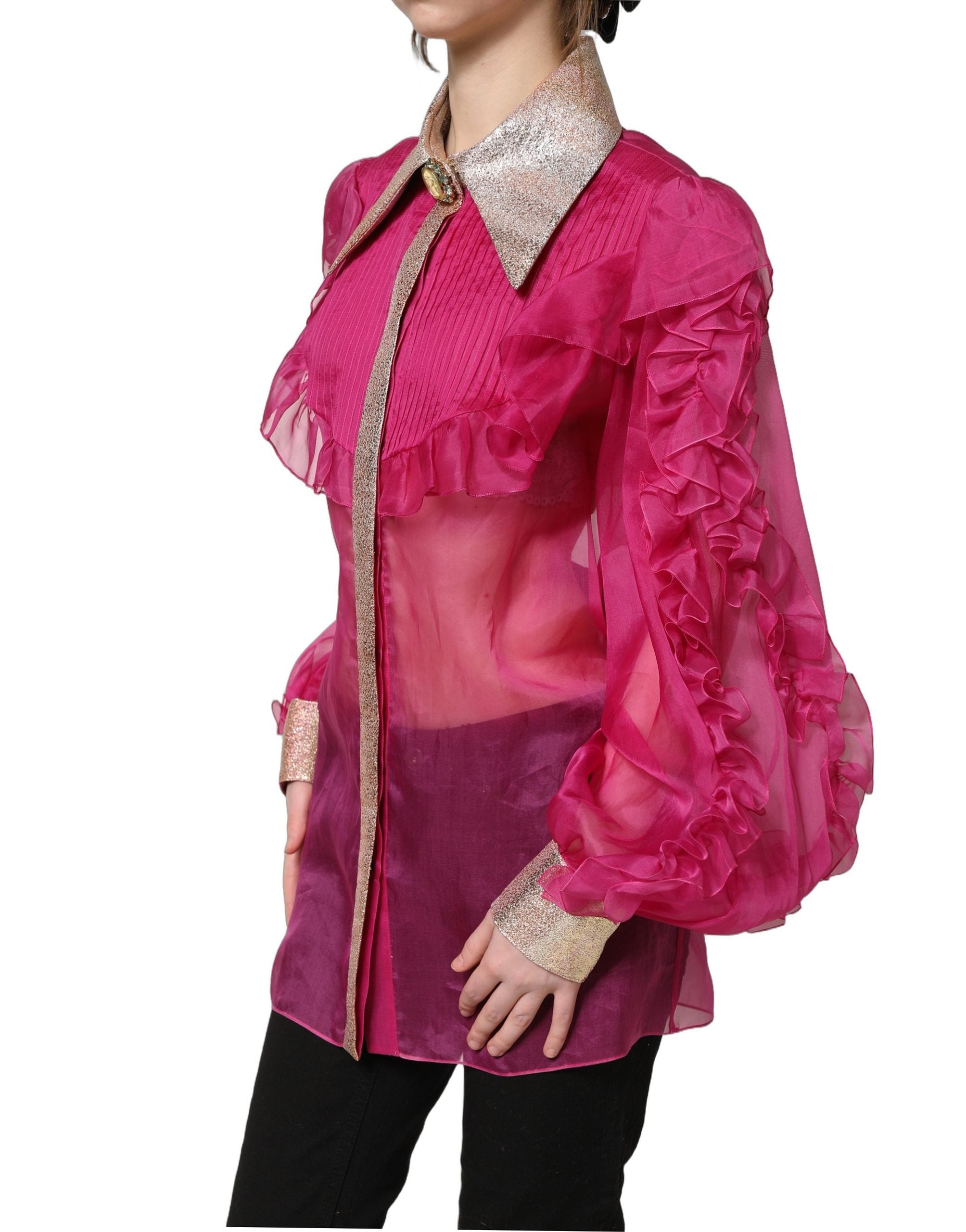 Dolce & Gabbana Fuchsia Sheer Chiffon Buttoned Blouse Women's Top (Pre-Owned)