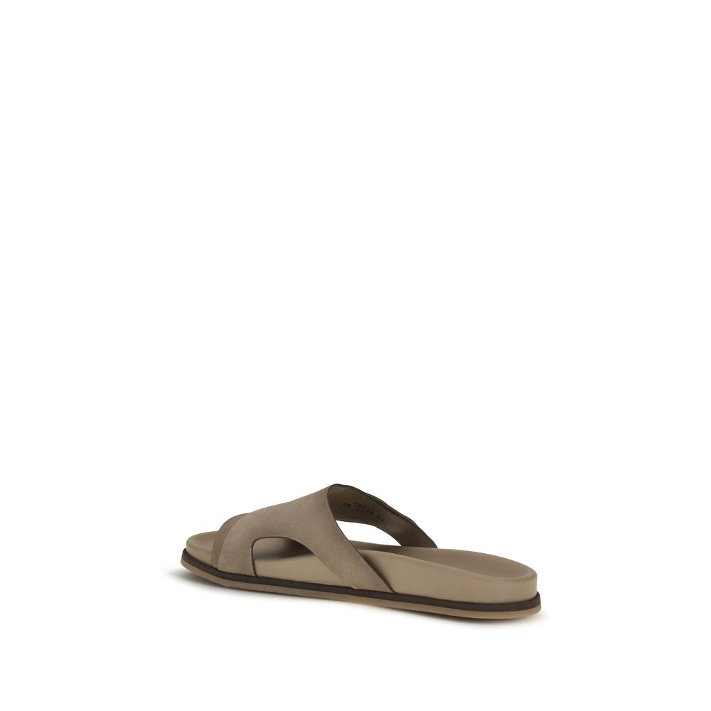 Santoni Beige Calf Leather Bos Taurus Flat Men's Sandals