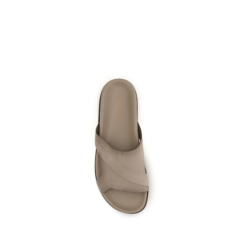 Santoni Beige Calf Leather Bos Taurus Flat Men's Sandals