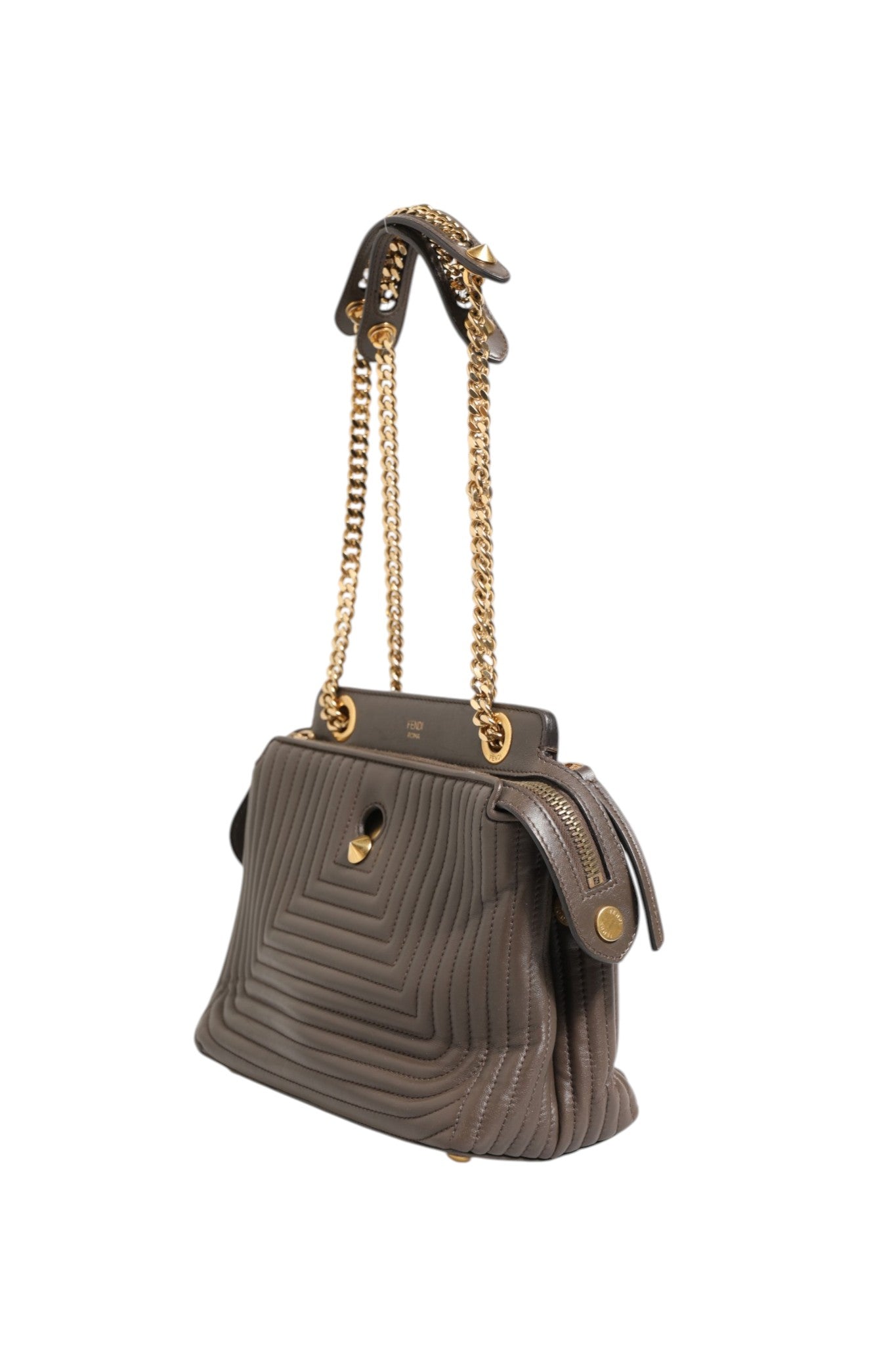 Fendi Brown Quilted Lambskin Leather Dotcom Click Small Shoulder Women's Bag (Pre-Owned)