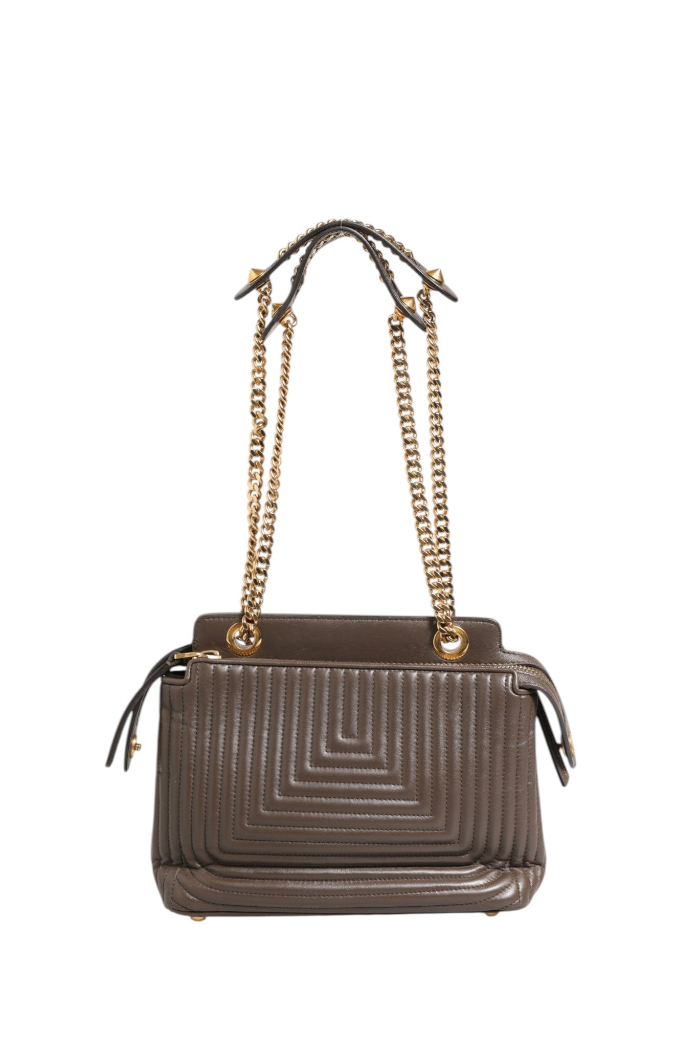Fendi Brown Quilted Lambskin Leather Dotcom Click Small Shoulder Women's Bag (Pre-Owned)