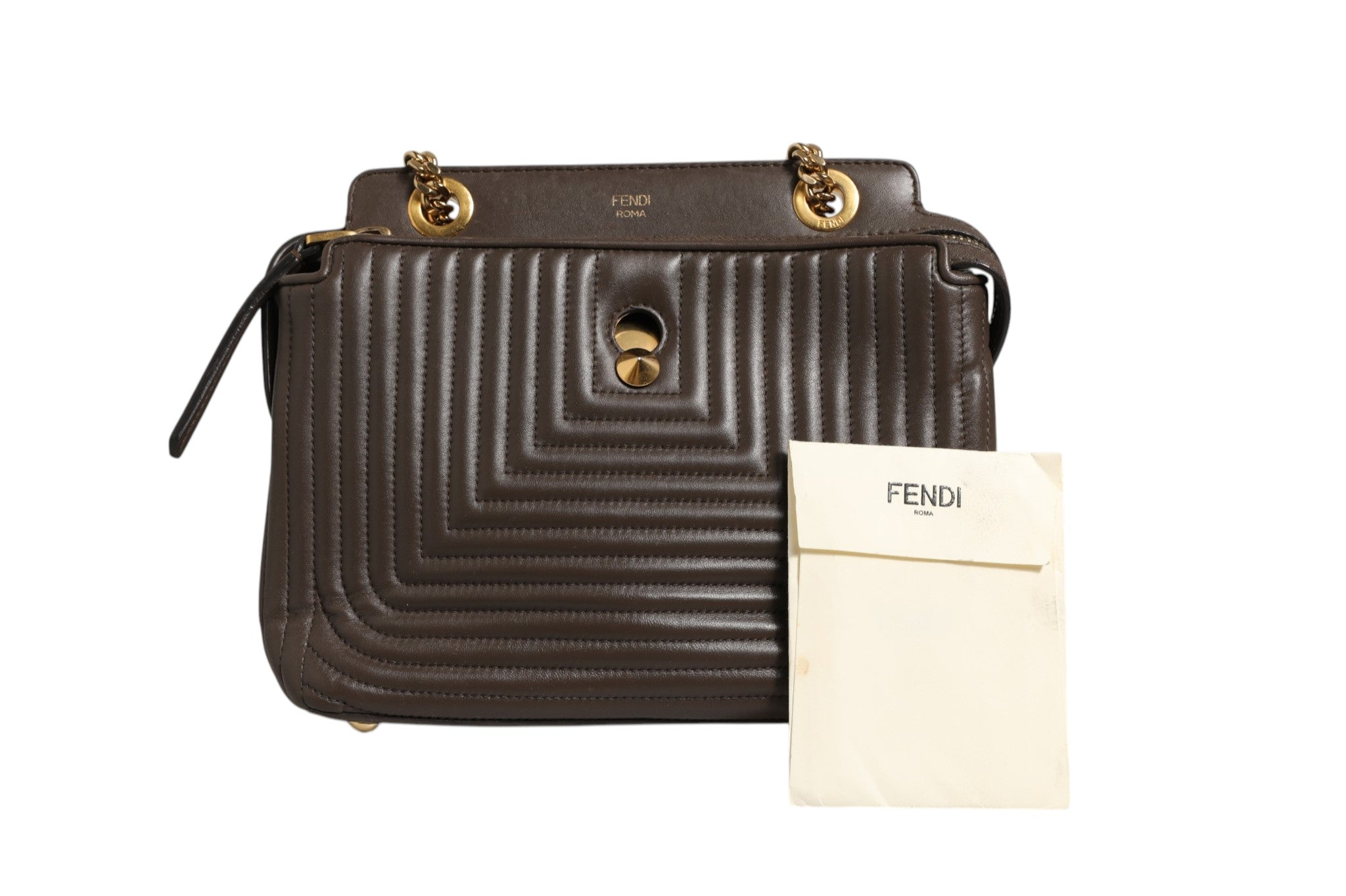 Fendi Brown Quilted Lambskin Leather Dotcom Click Small Shoulder Women's Bag (Pre-Owned)