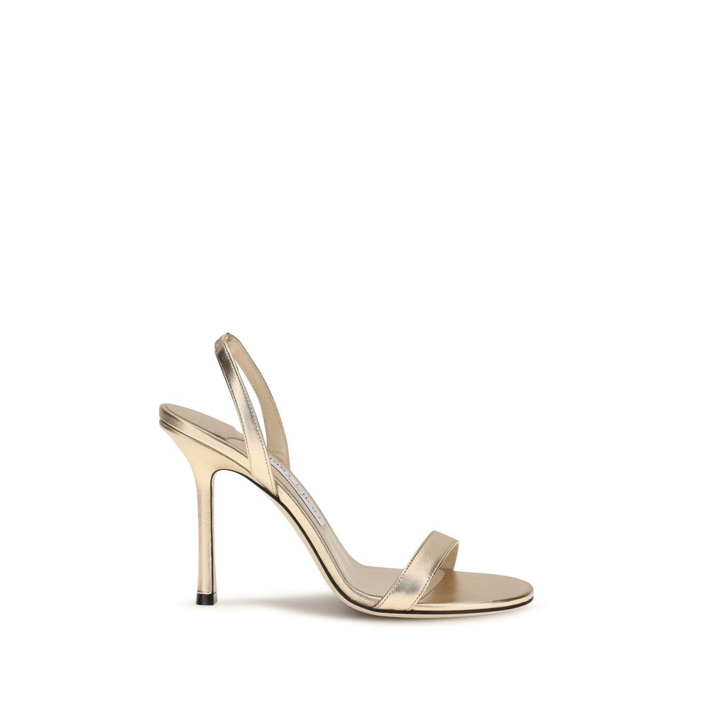 Jimmy Choo Gold Calf Leather Bos Taurus Stiletto Heel Women's Sandals