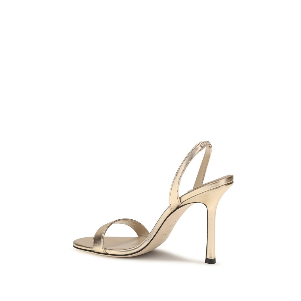 Jimmy Choo Gold Calf Leather Bos Taurus Stiletto Heel Women's Sandals