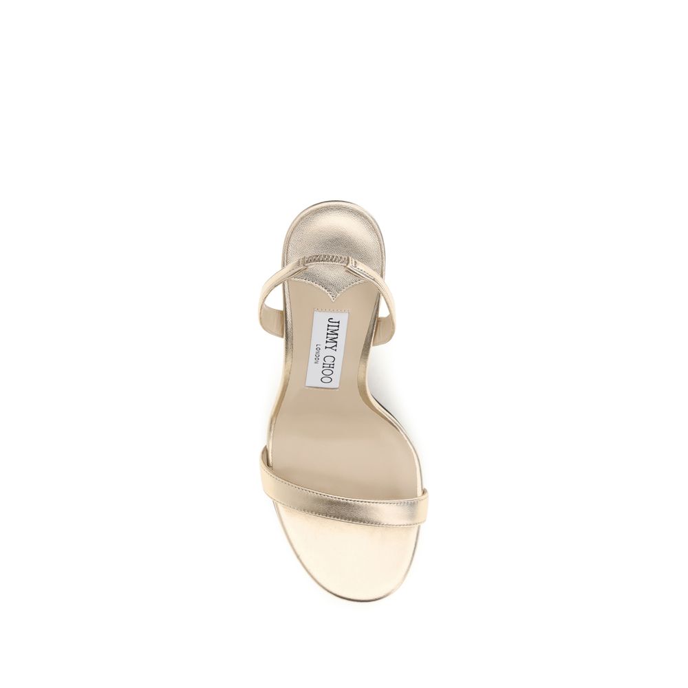 Jimmy Choo Gold Calf Leather Bos Taurus Stiletto Heel Women's Sandals