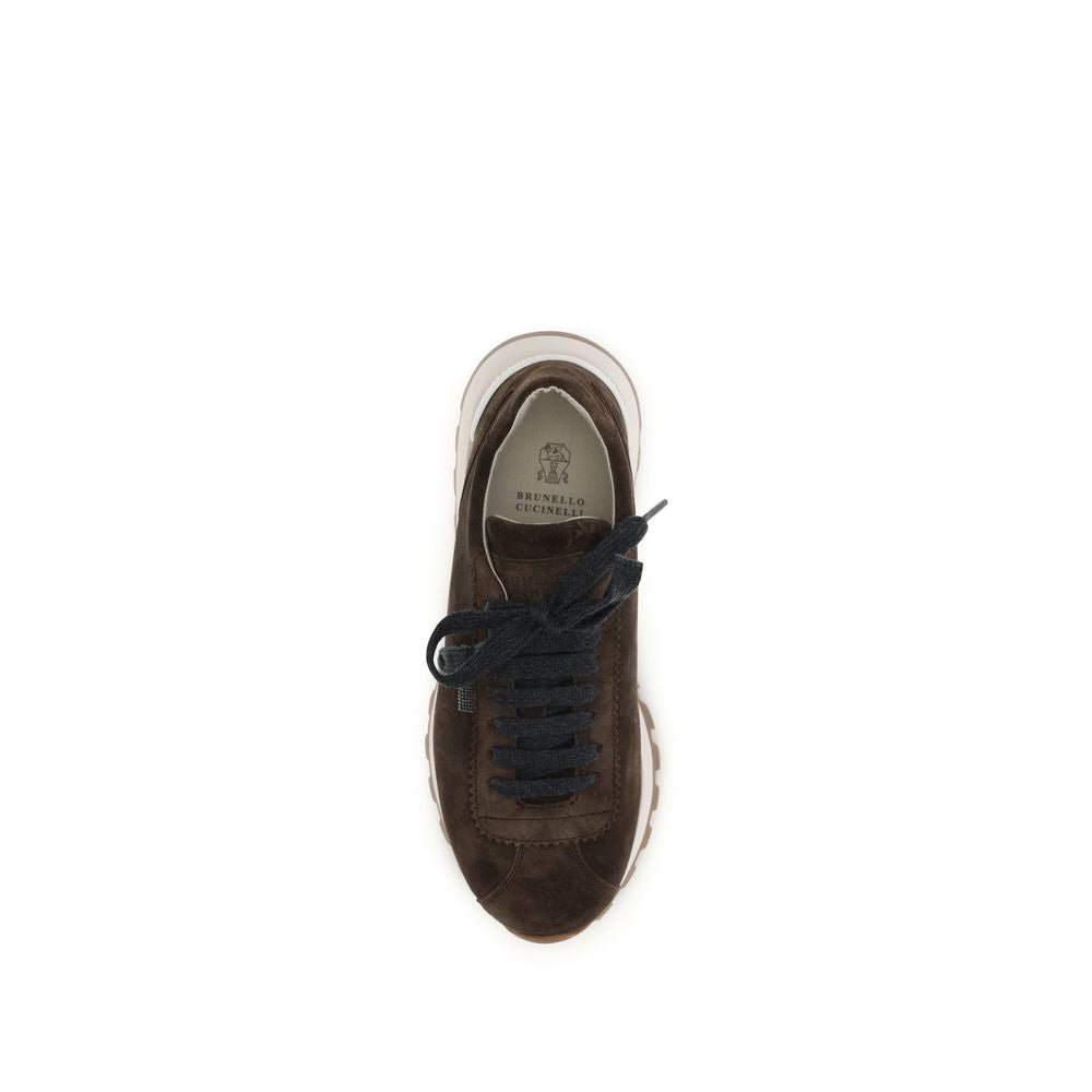 Brunello Cucinelli Brown Calf Leather Bos Taurus Athletic Women's Sneakers