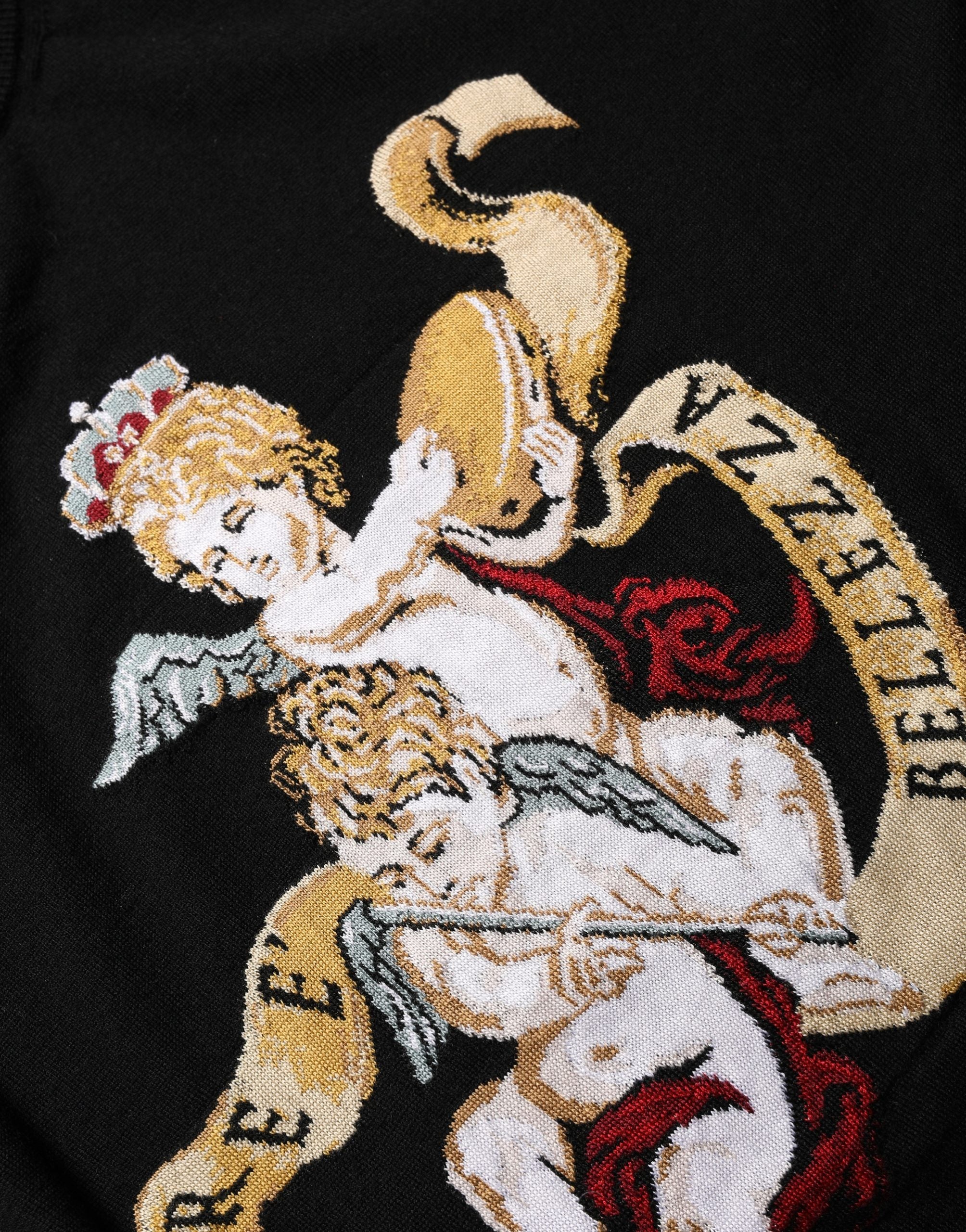 Dolce & Gabbana Black Angels Wool Crew Neck Pullover Women's Sweater