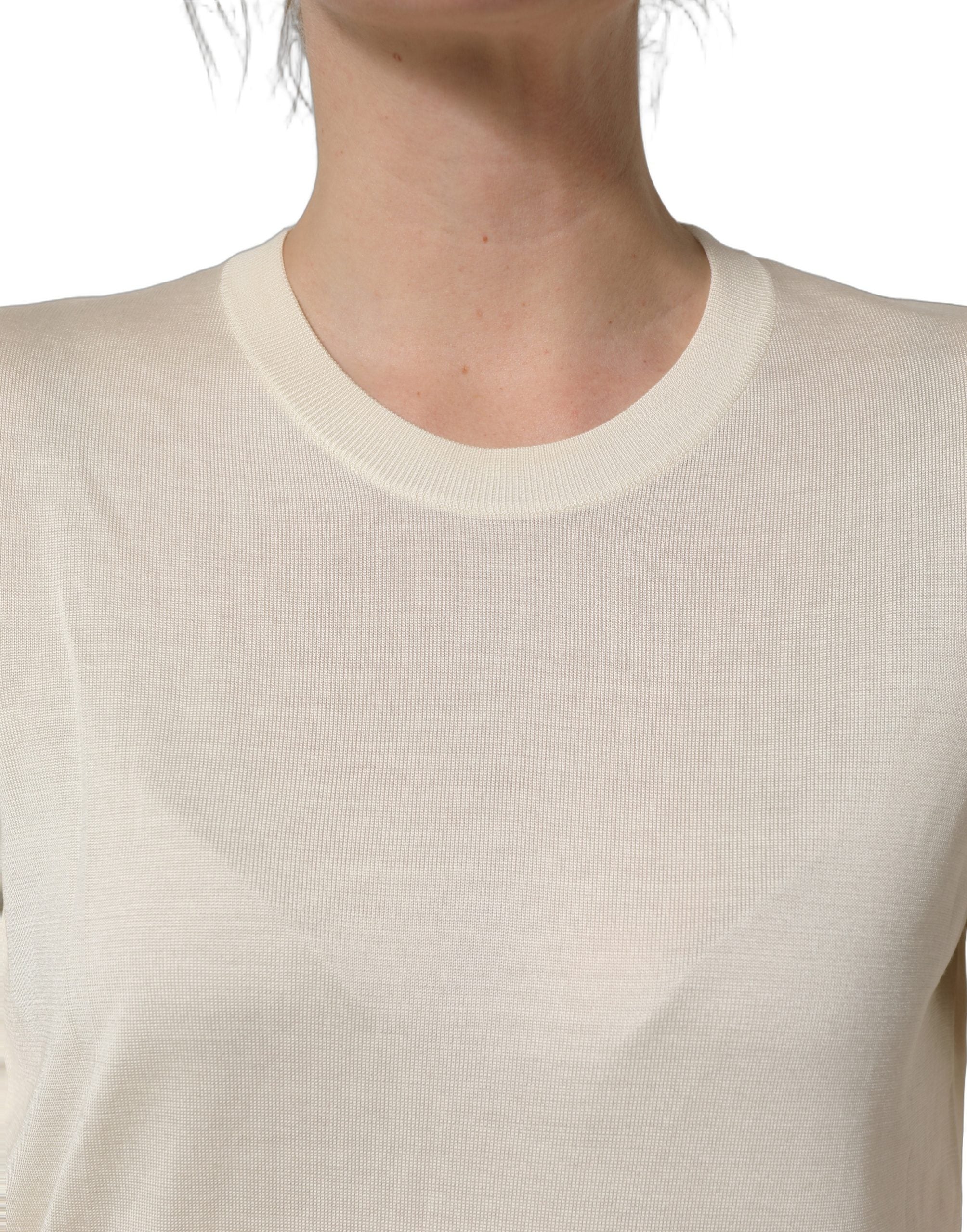 Dolce & Gabbana Off White 3/4 Sleeves Crewneck Pullover Women's Sweater