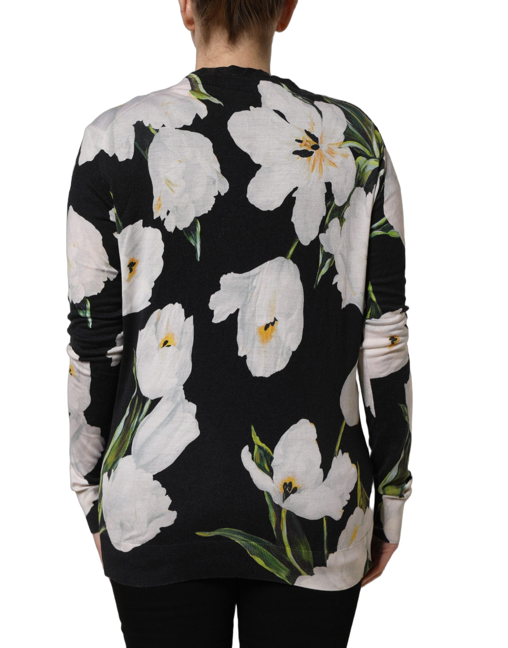 Dolce & Gabbana Black Floral Cashmere Silk Cardigan Women's Sweater (Pre-Owned)