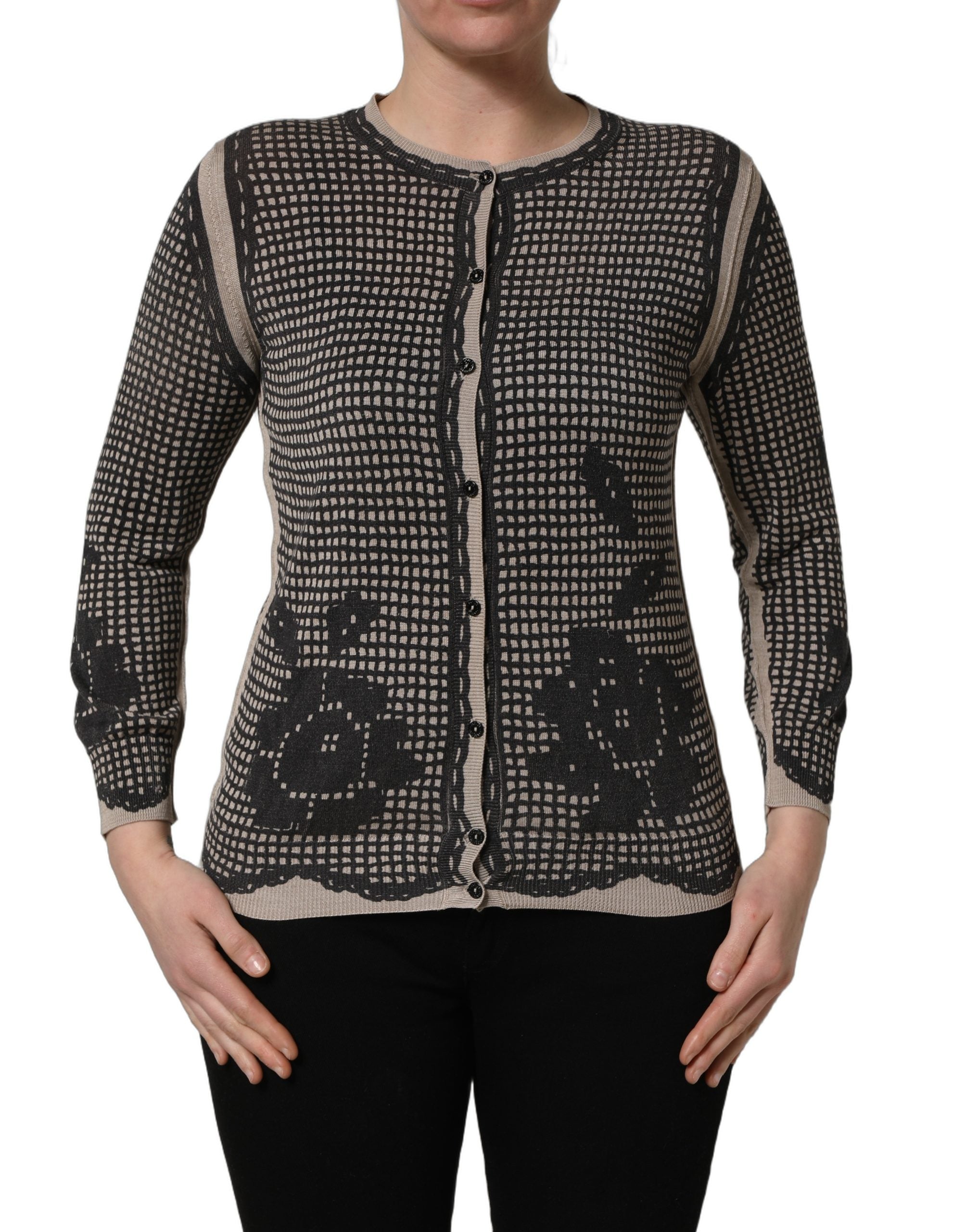 Dolce & Gabbana Black Floral Lace ButtonDownCardigan Women's Sweater (Pre-Owned)