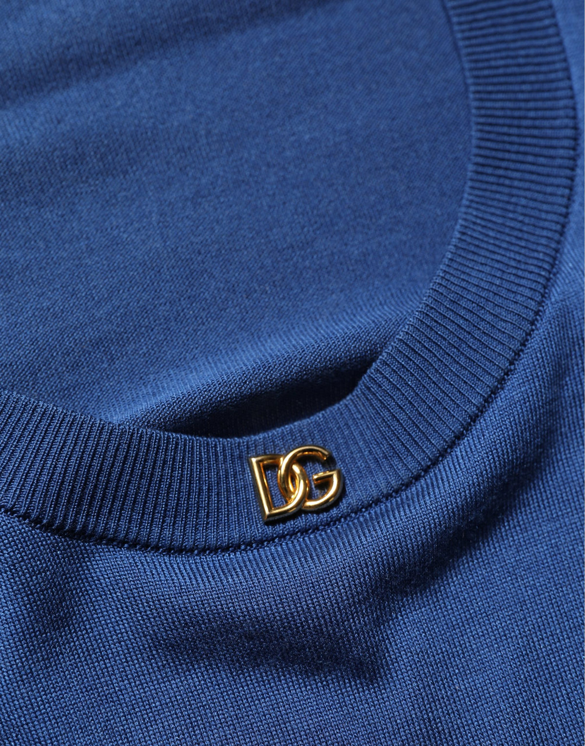 Dolce & Gabbana Blue Silk DG Logo Crew Neck Pullover Women's Sweater (Pre-Owned)