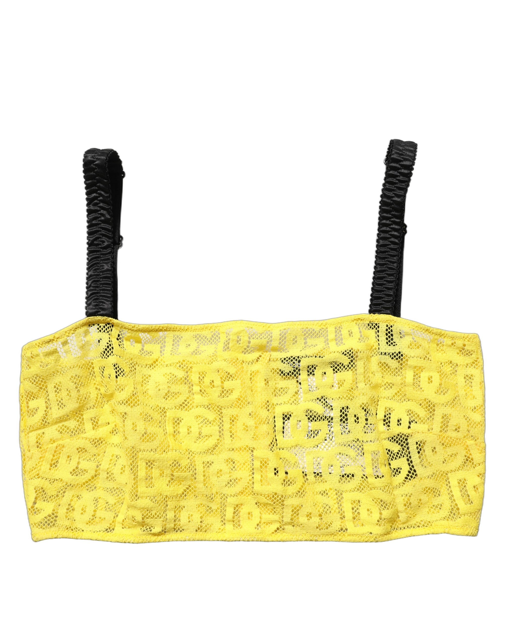 Dolce & Gabbana Yellow Cotton Crepe Chiffon Crop Bralette Women's Top