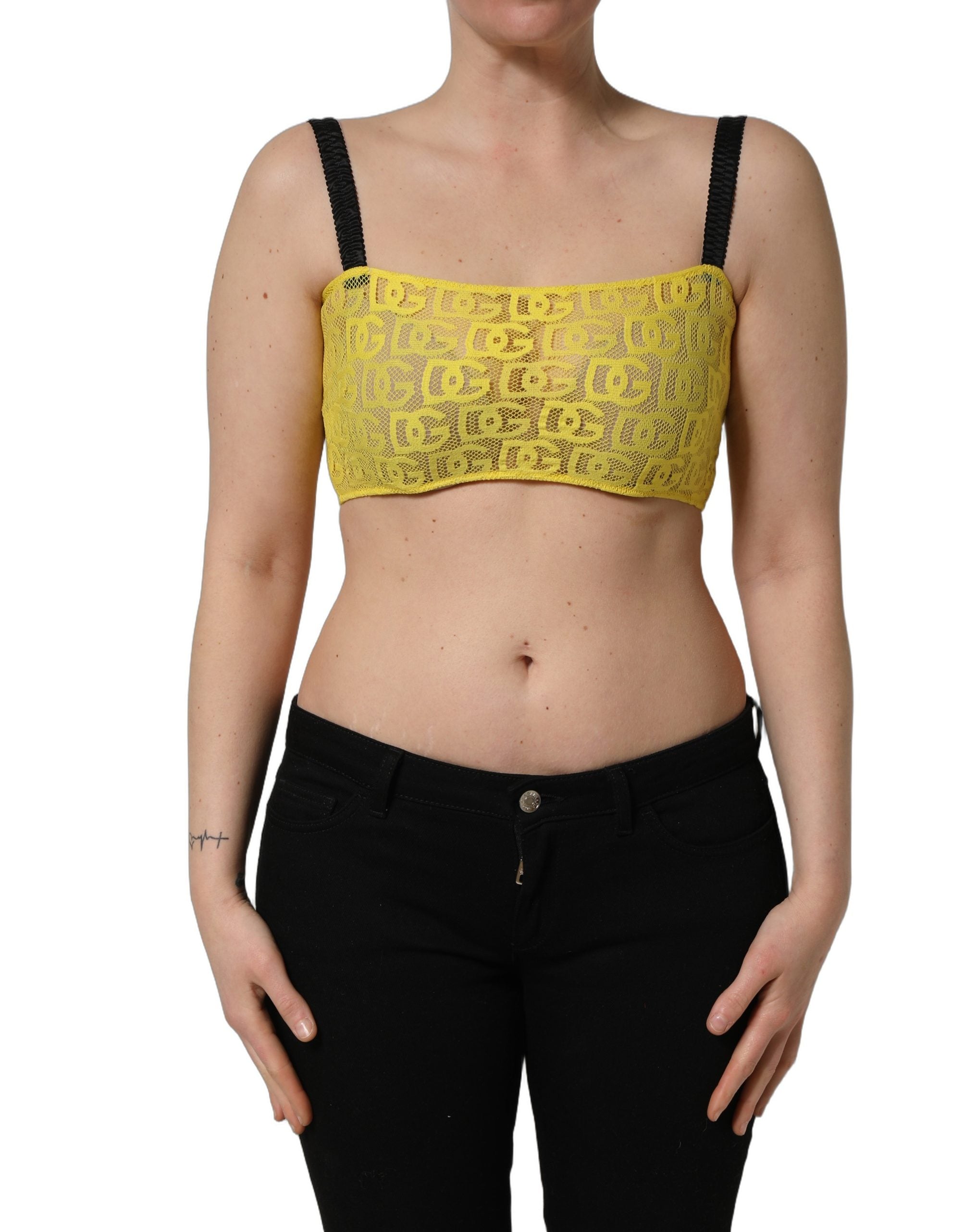 Dolce & Gabbana Yellow Cotton Crepe Chiffon Crop Bralette Women's Top
