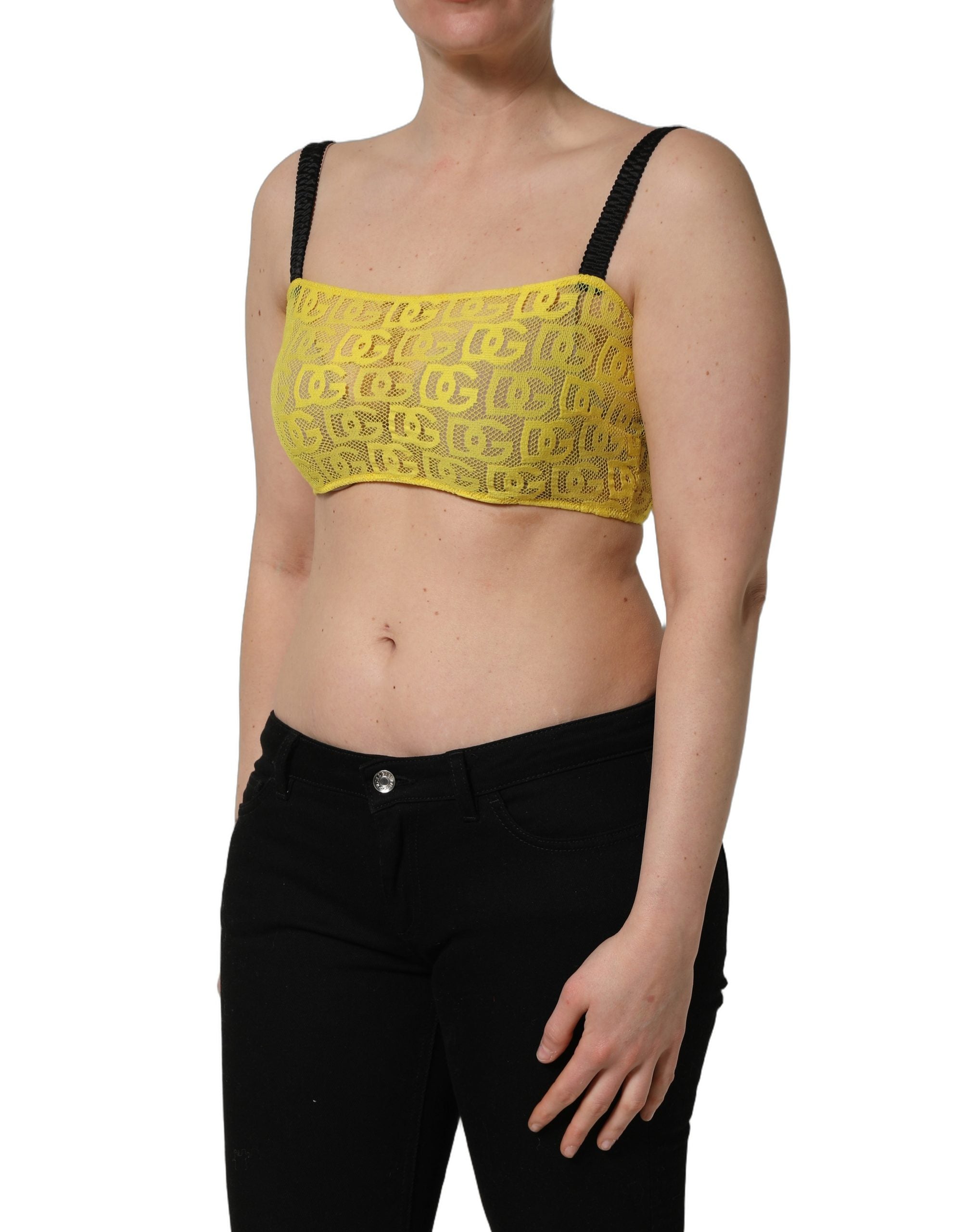 Dolce & Gabbana Yellow Cotton Crepe Chiffon Crop Bralette Women's Top