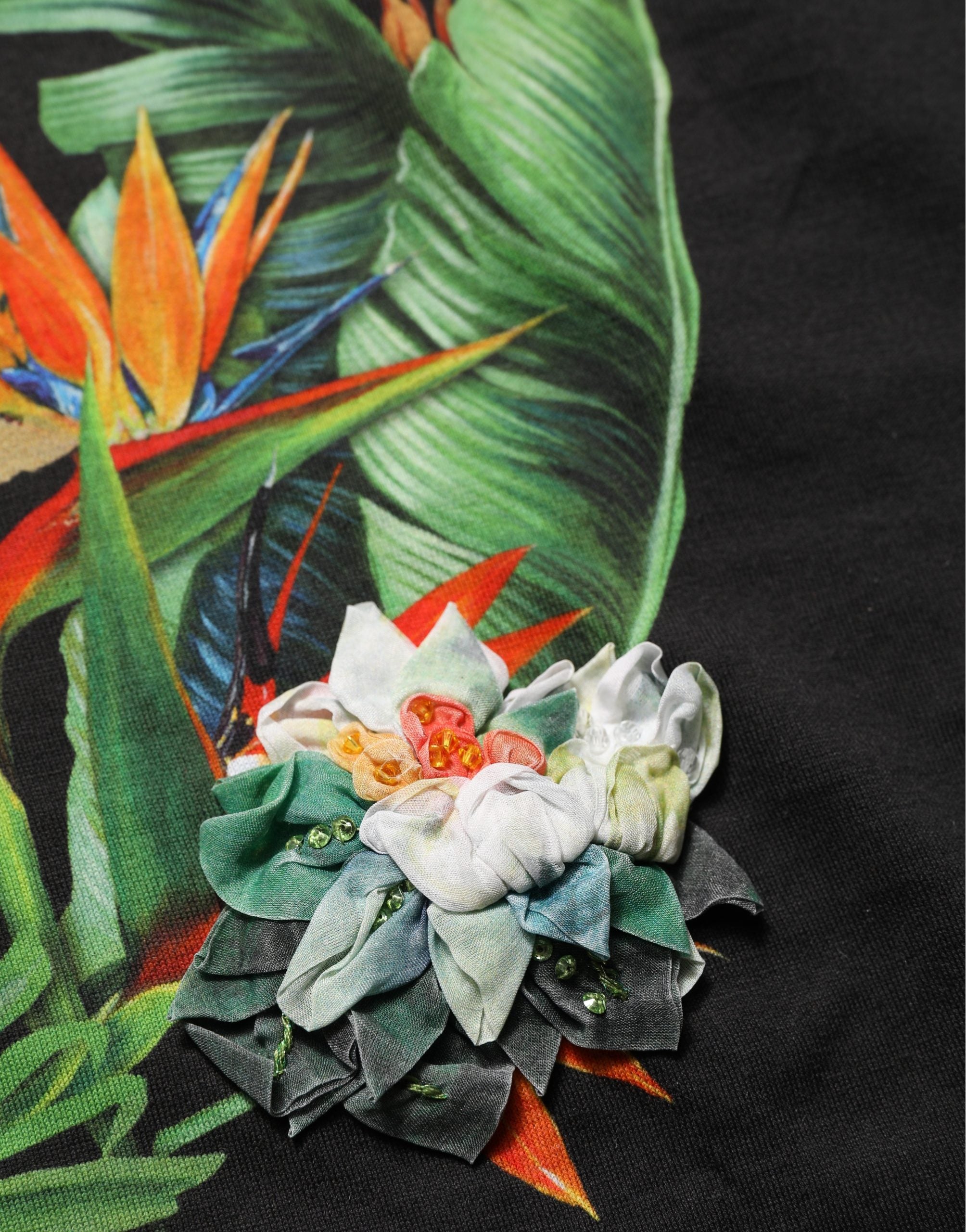 Dolce & Gabbana Black Tropical Jungle Round Neck Women's T-shirt (Pre-Owned)