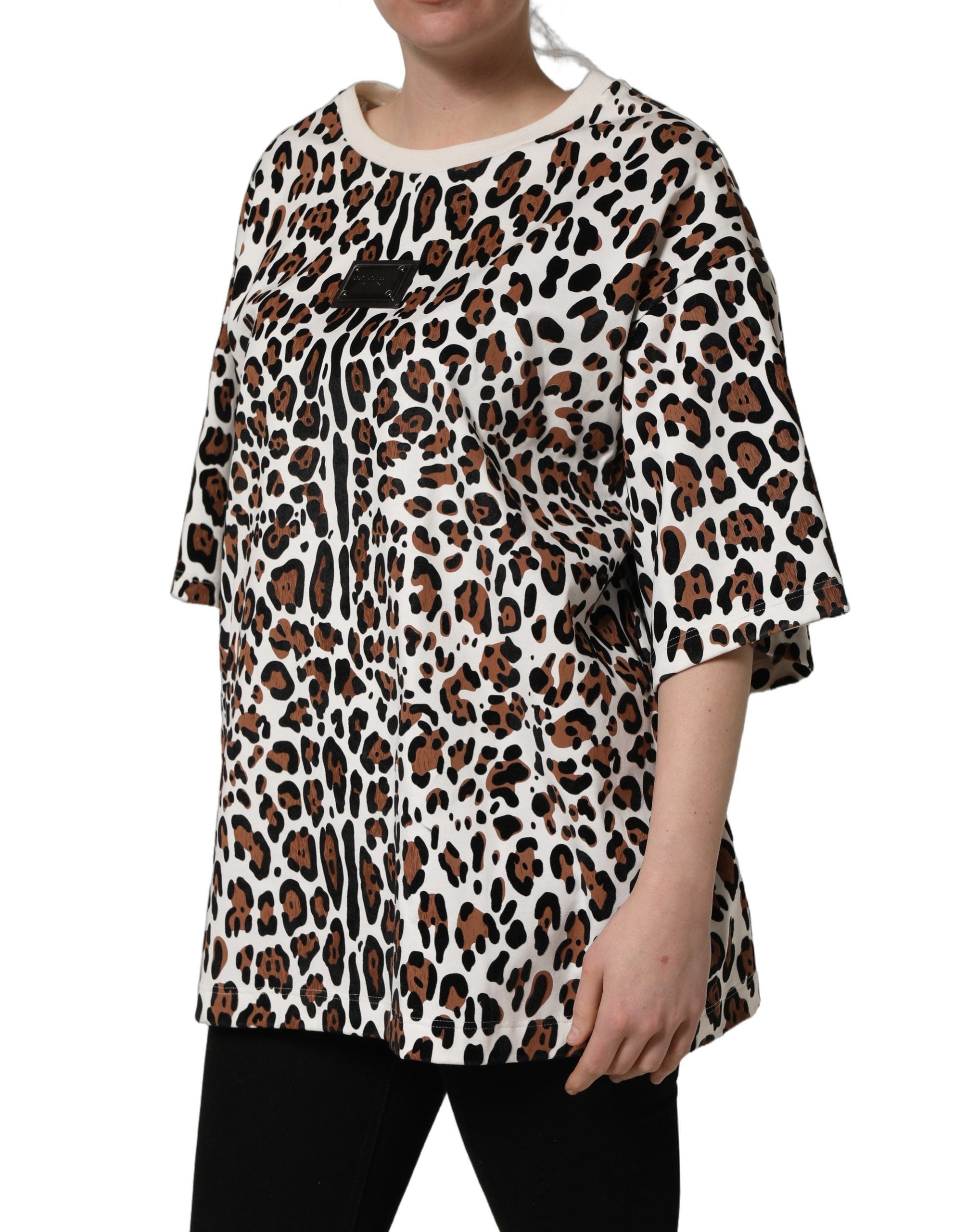 Dolce & Gabbana Multicolor Leopard Print Crew Neck Women's T-shirt (Pre-Owned)