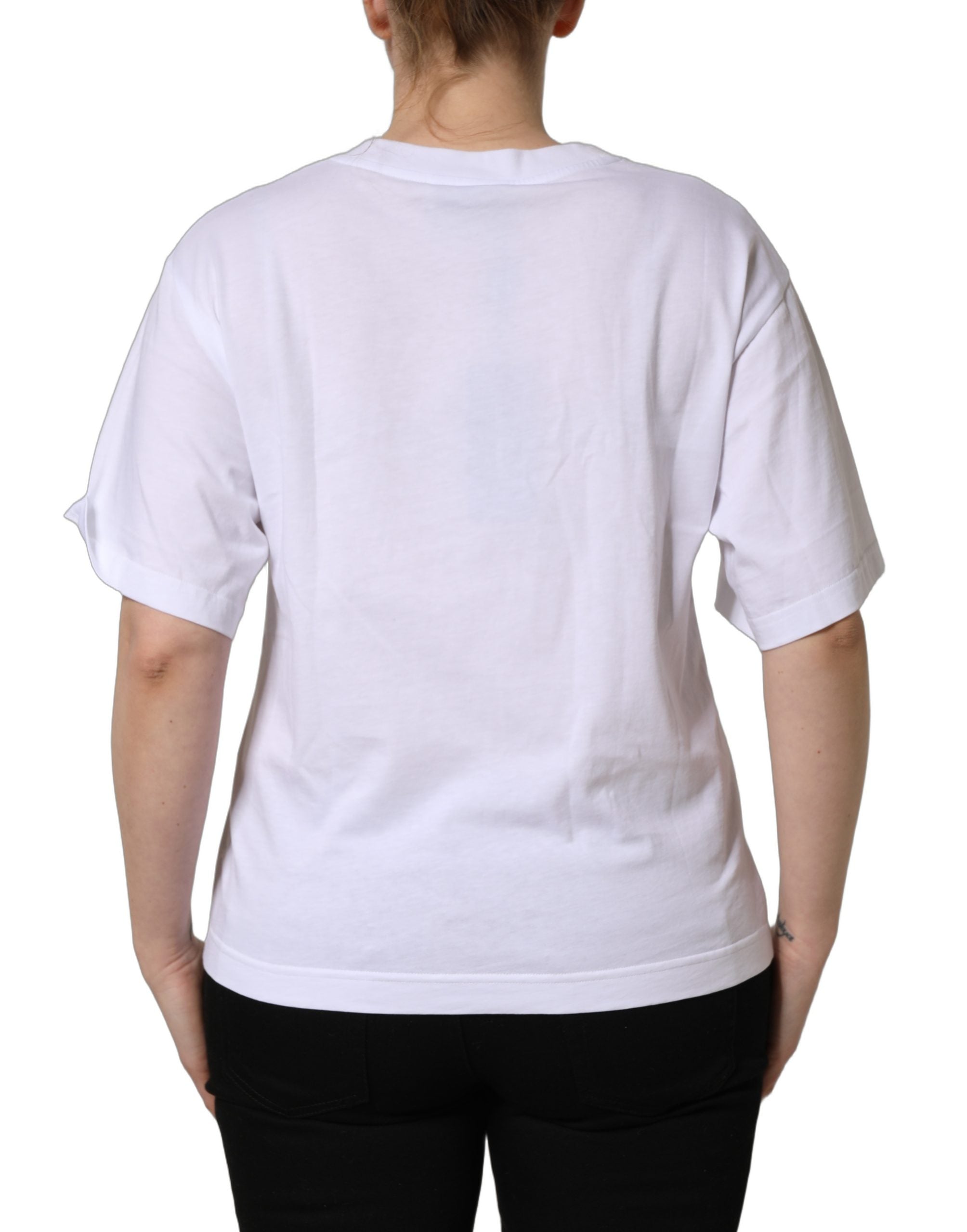 Dolce & Gabbana White Cotton DG Logo Patch Crew Neck Women's T-shirt (Pre-Owned)