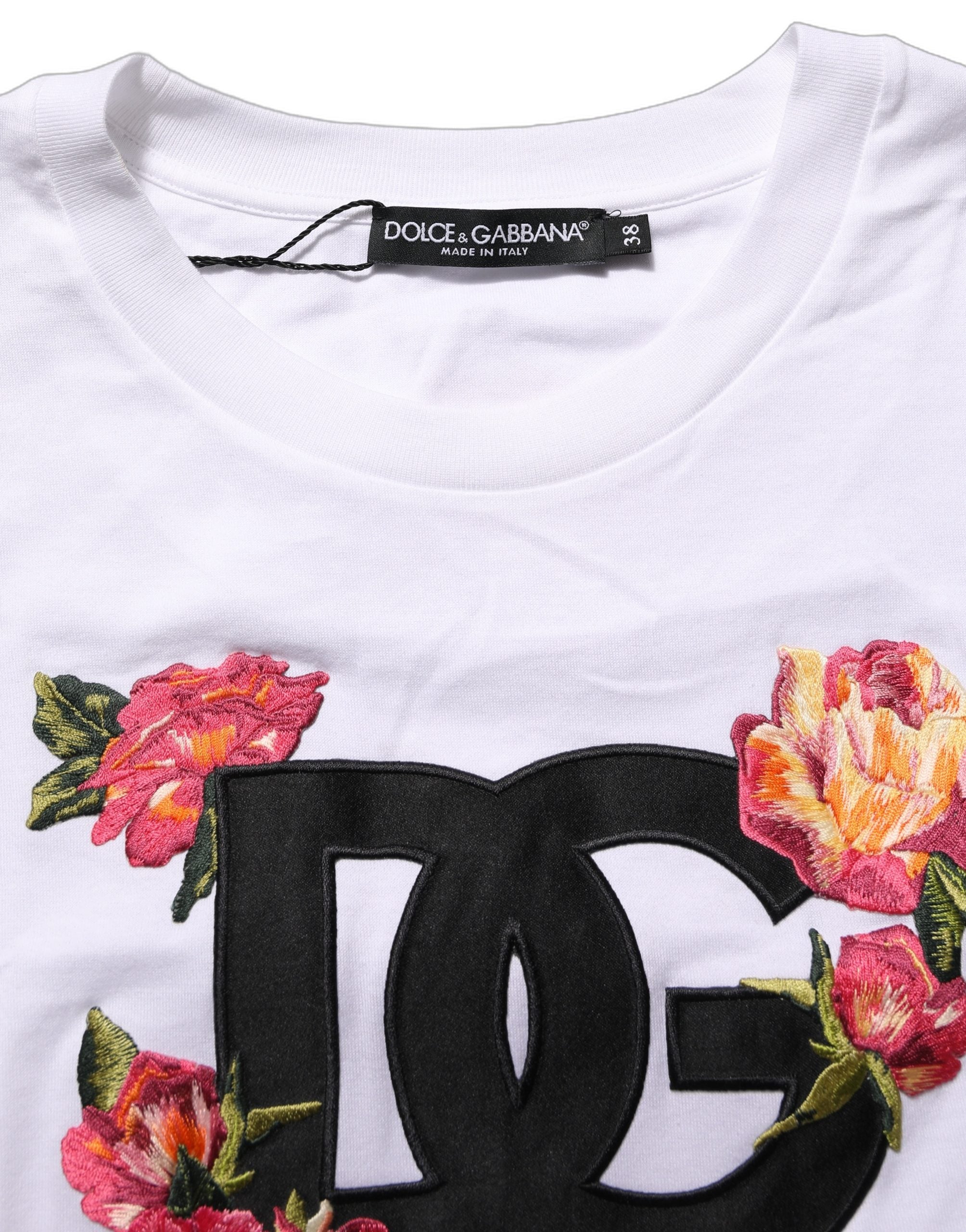 Dolce & Gabbana White DG Floral Cotton Jersey Crop Women's T-shirt (Pre-Owned)